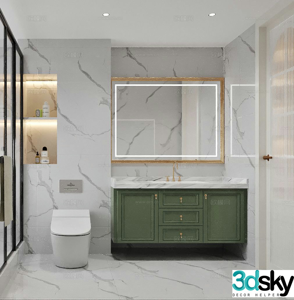 American style bathroom toilet 3d model