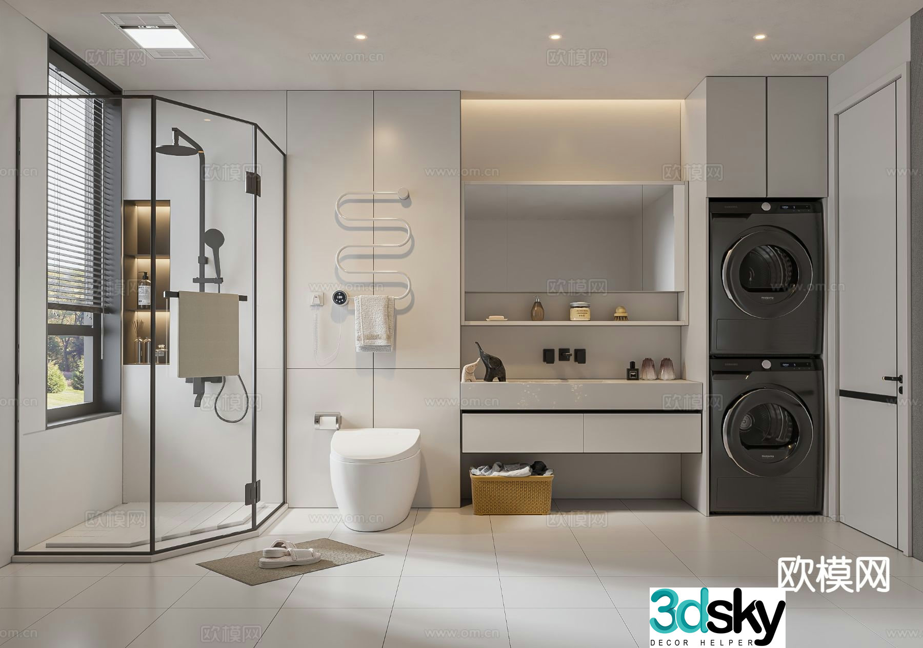 Modern toilet bathroom laundry room 3d model