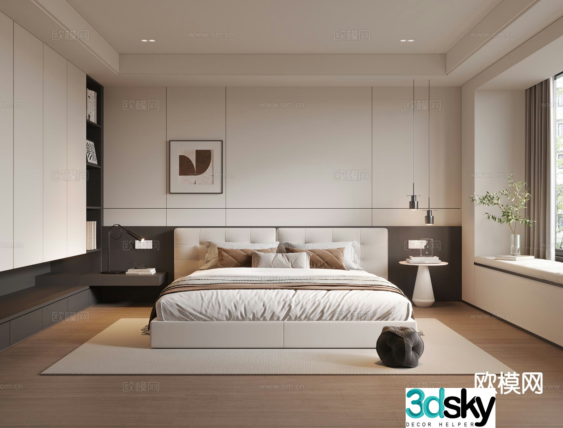 Modern minimalist bedroom without main light master bedroom 3d model