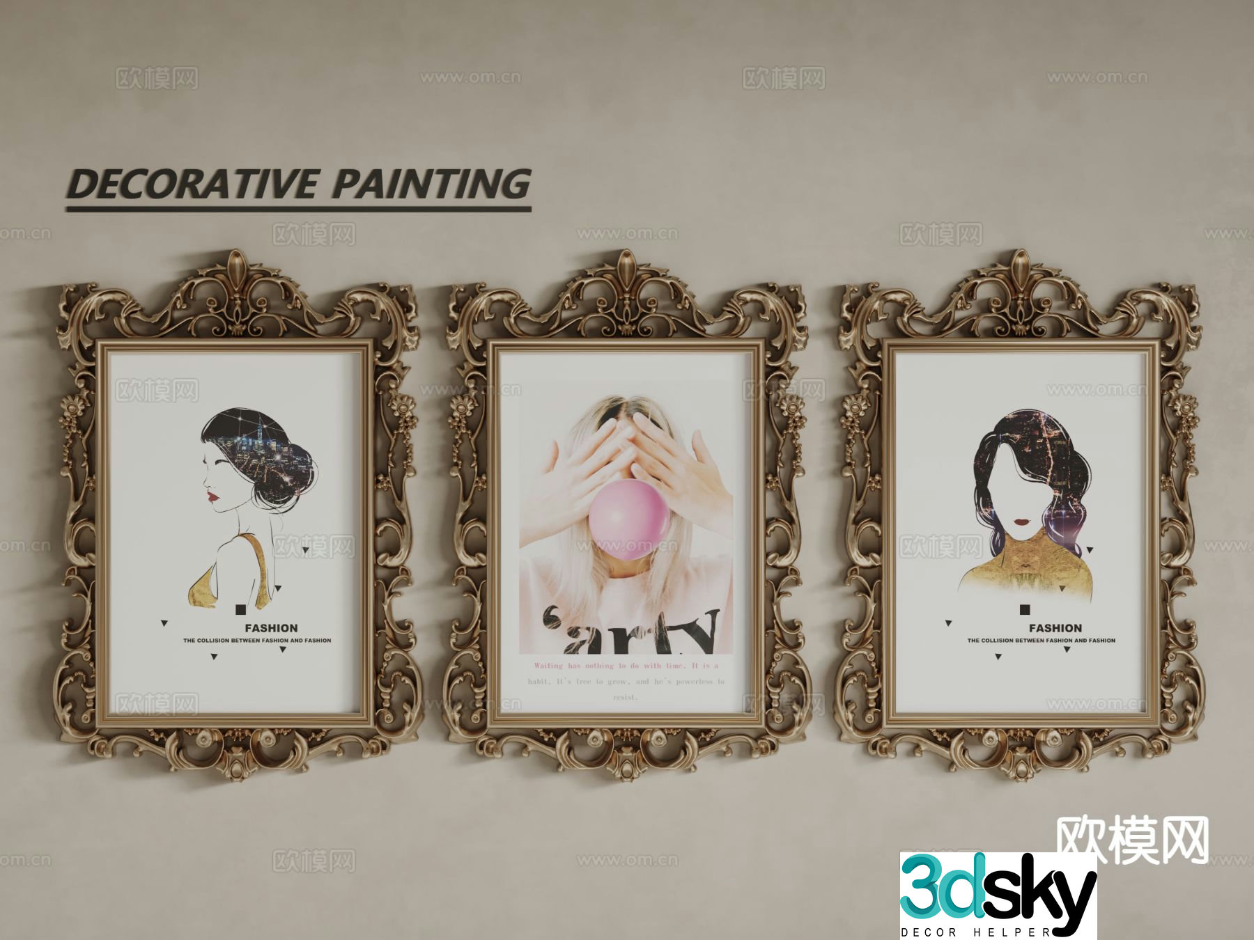 European decorative painting framed painting bedside hanging painting 3d model