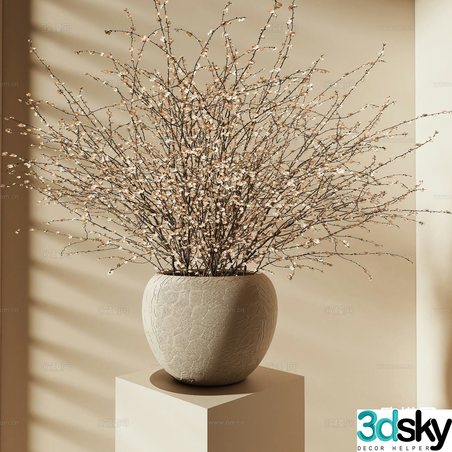 Wabi-sabi vase dried flowers flower arrangement 3d model