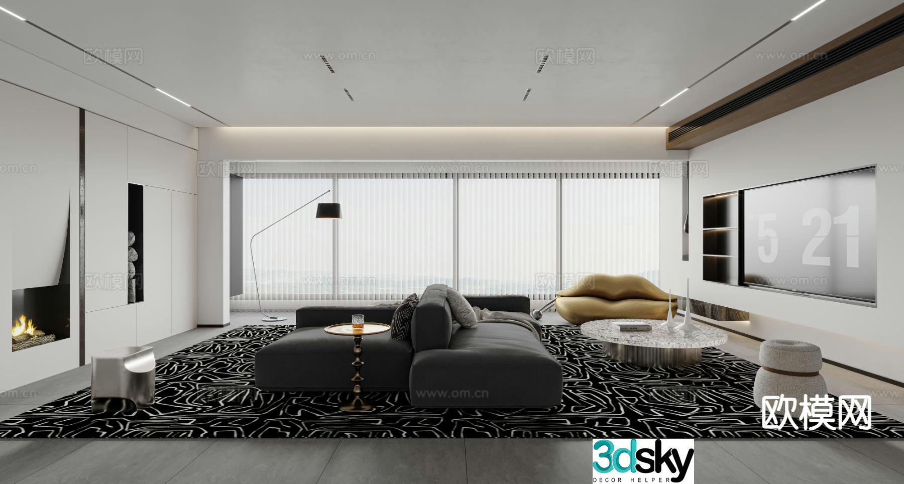 Italian style horizontal hall horizontal living room 3D model