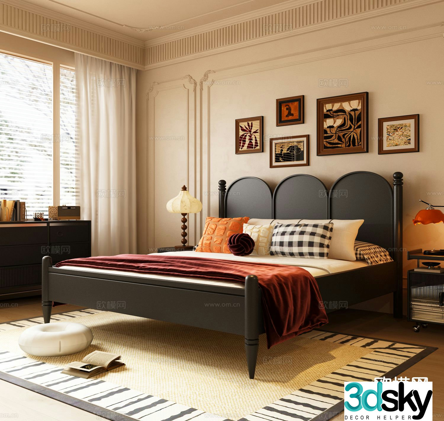 Medieval style double bed 3d model