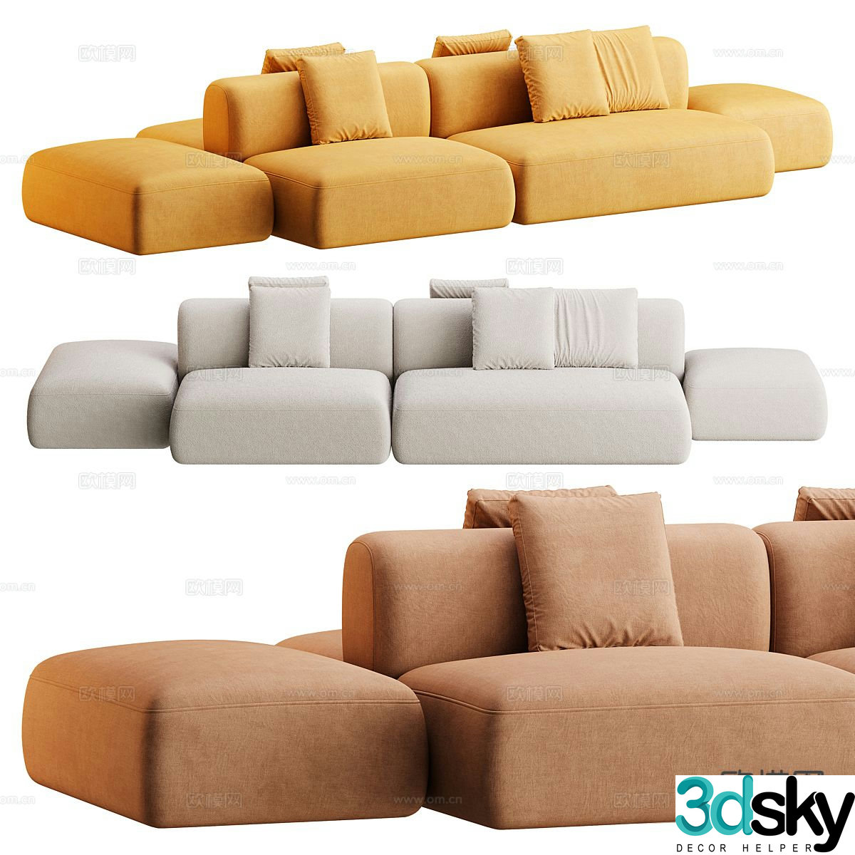 Modern multi-seater sofa modular sofa 3d model
