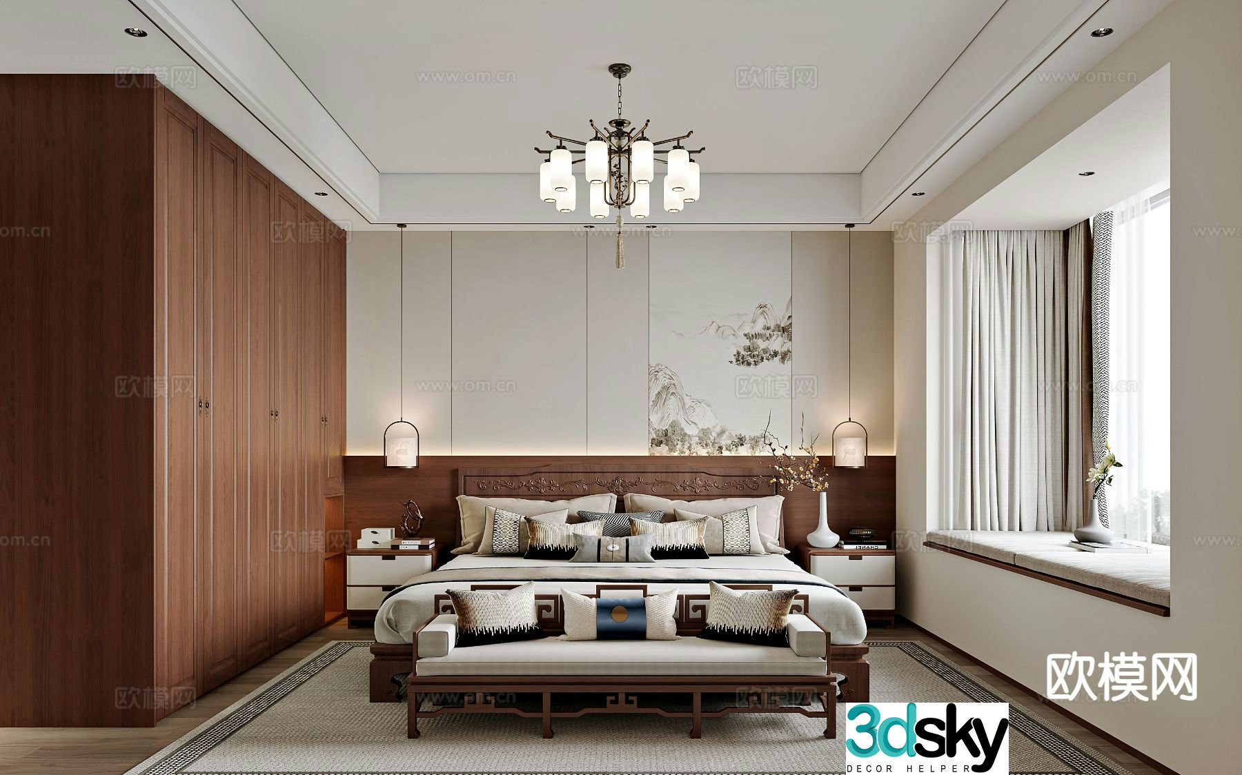 Chinese style bedroom master bedroom elders room 3d model