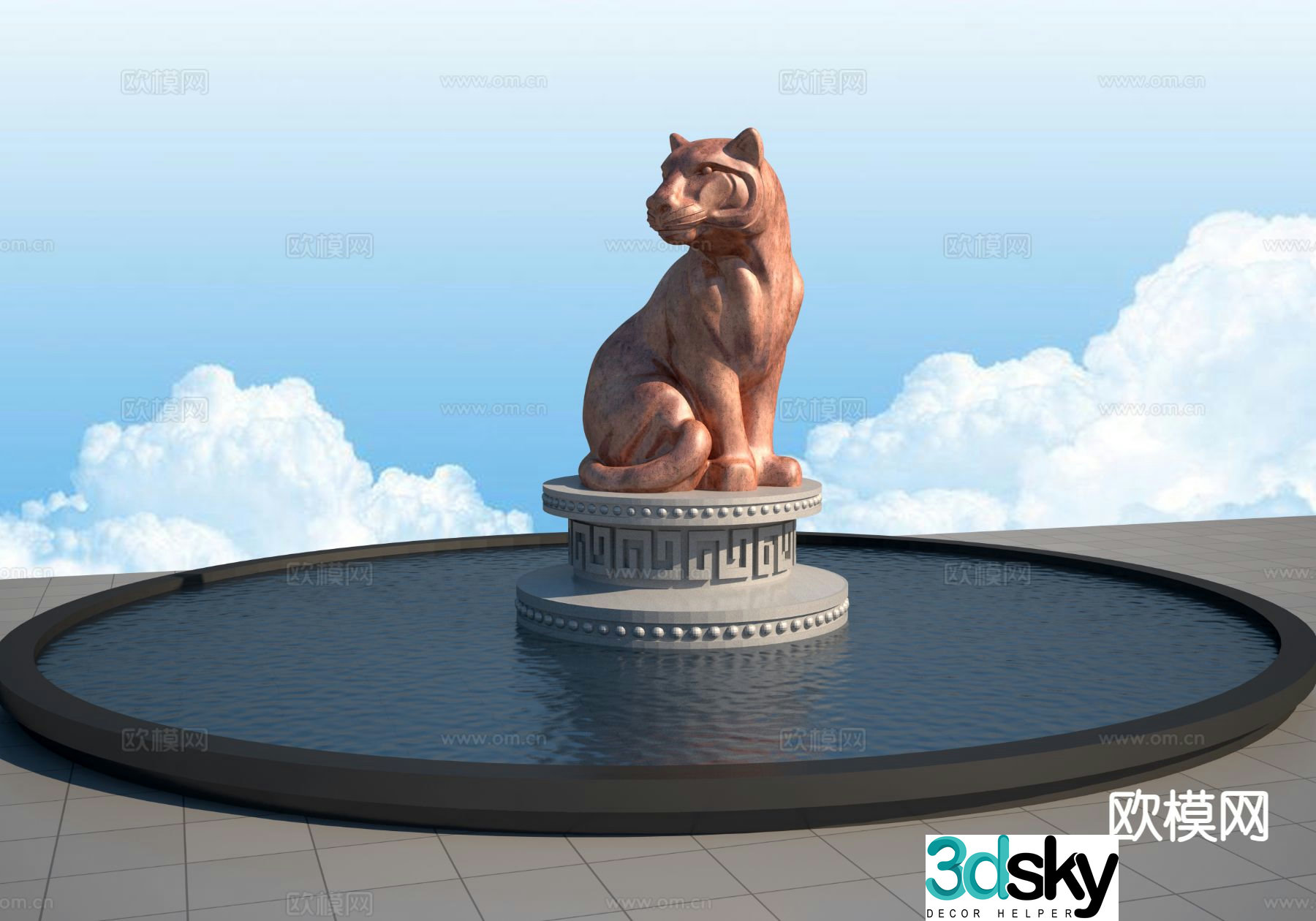 Chinese Zodiac Tiger Sculpture Urban Sketch 3D Model