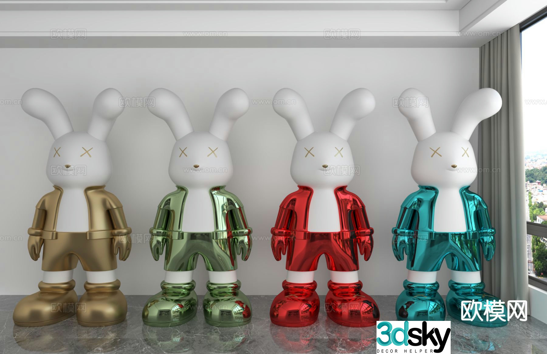 Modern colorful laser rabbit trendy ornament 3D model