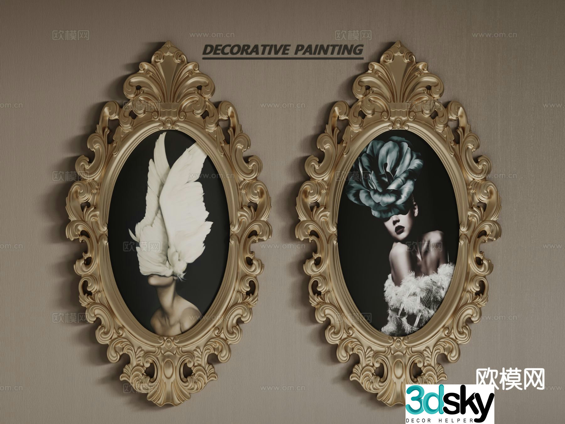 European decorative painting frame painting entrance hanging painting 3D model