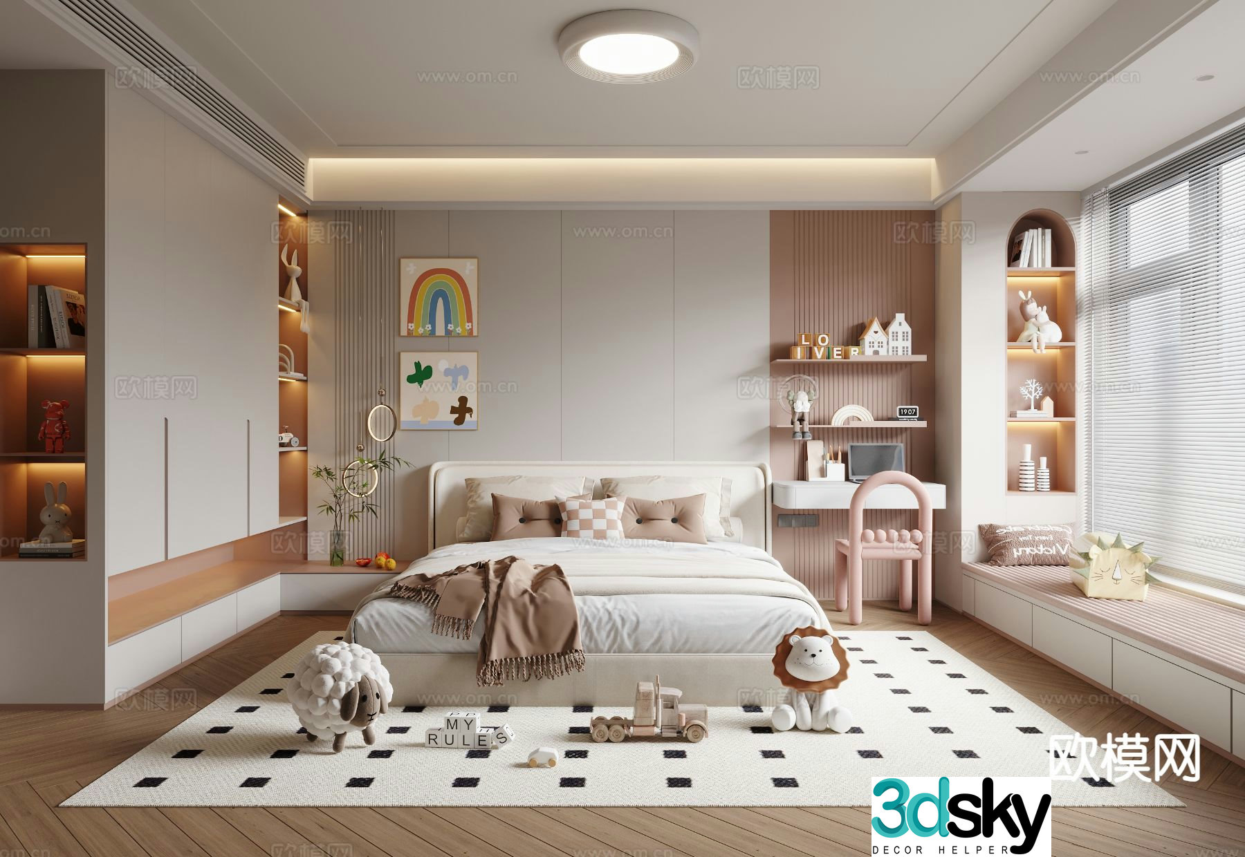 Cream style girl’s room children’s bed child’s room 3d model