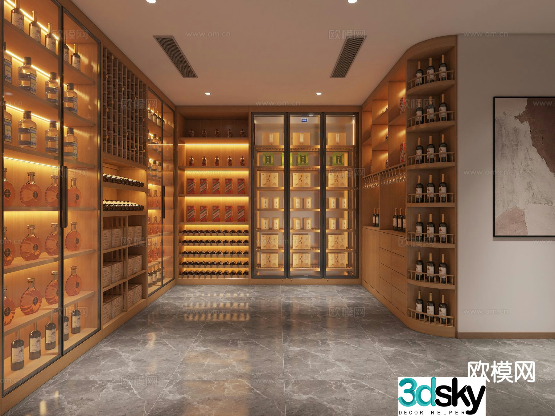 Modern red wine cellar cold storage room constant temperature room 3D model