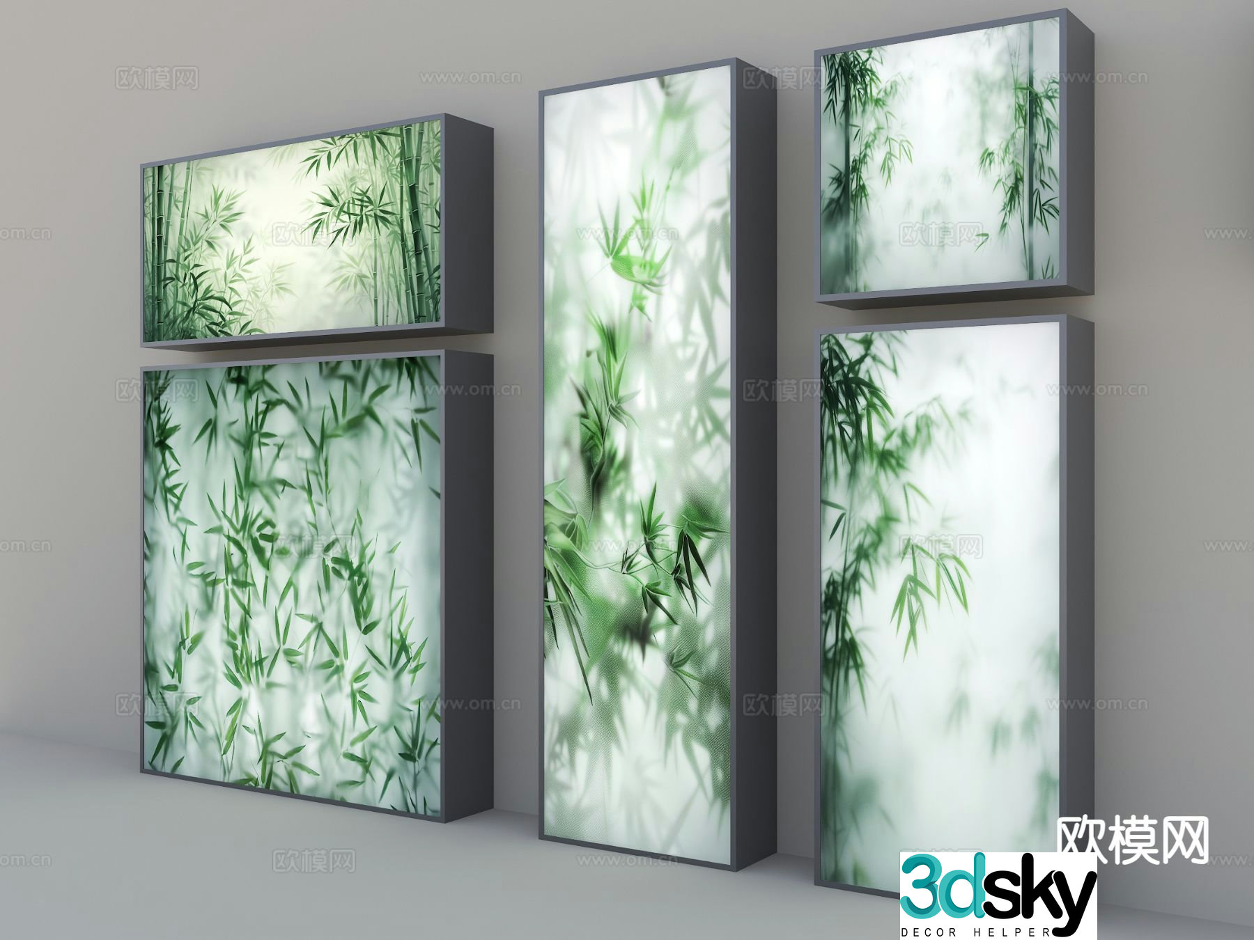 Modern frosted glass light box bamboo soft film light box 3D model