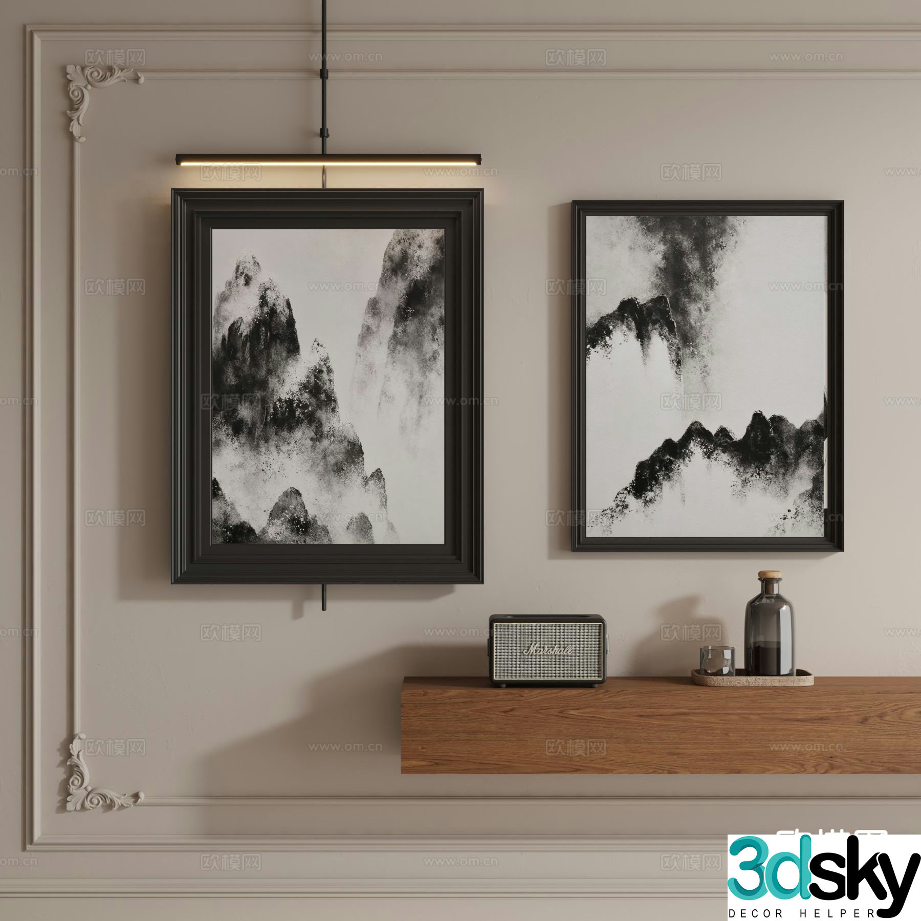 Modern ink painting texture painting metal boom painting 3D model