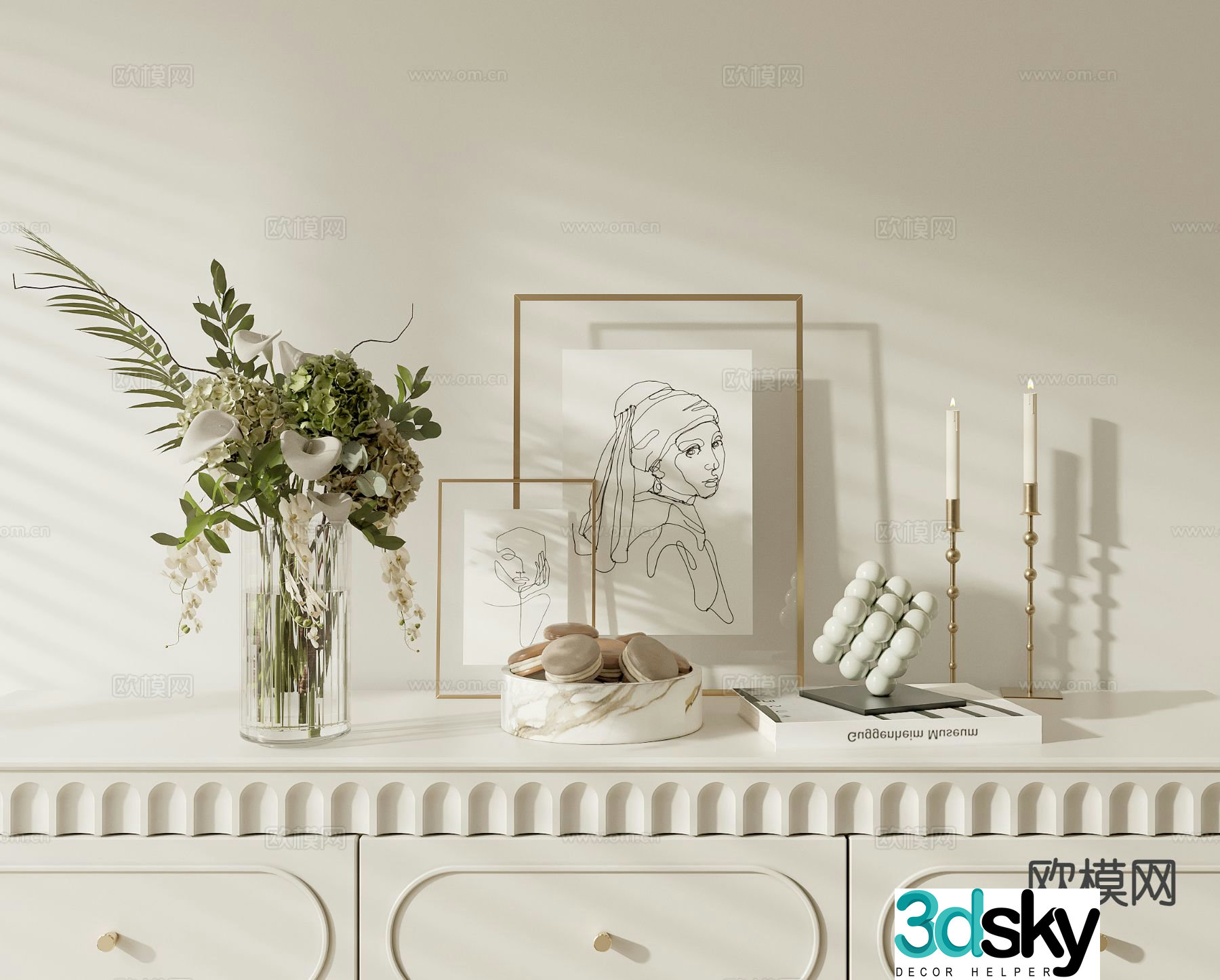 French decorations ornaments photo frames vases 3D model