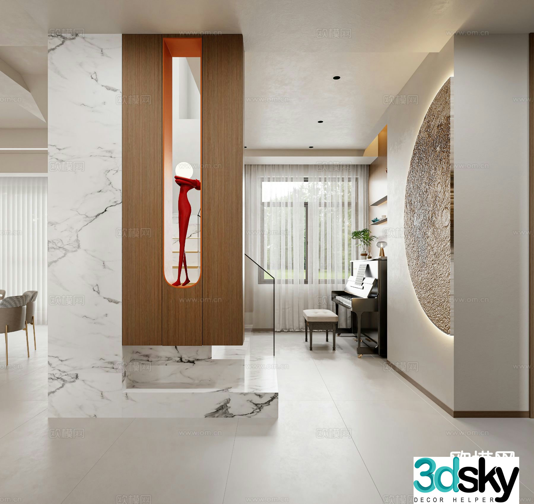 Modern entrance aisle facing wall 3D model