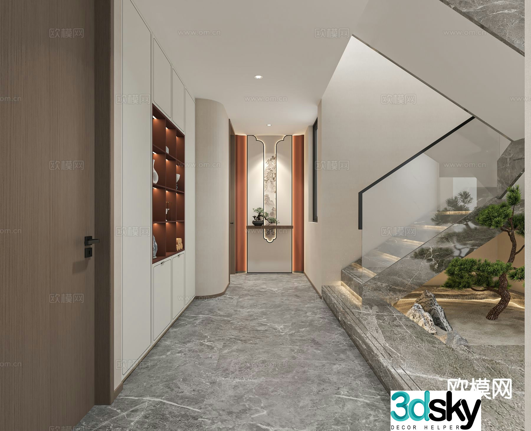 New Chinese style entrance aisle stairwell 3D model