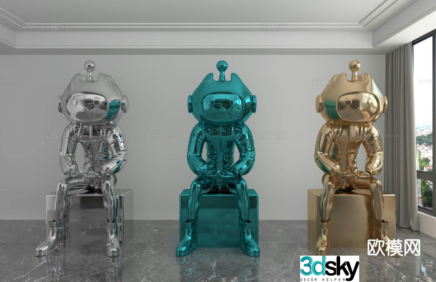 Modern color laser astronaut trendy ornament 3D model
