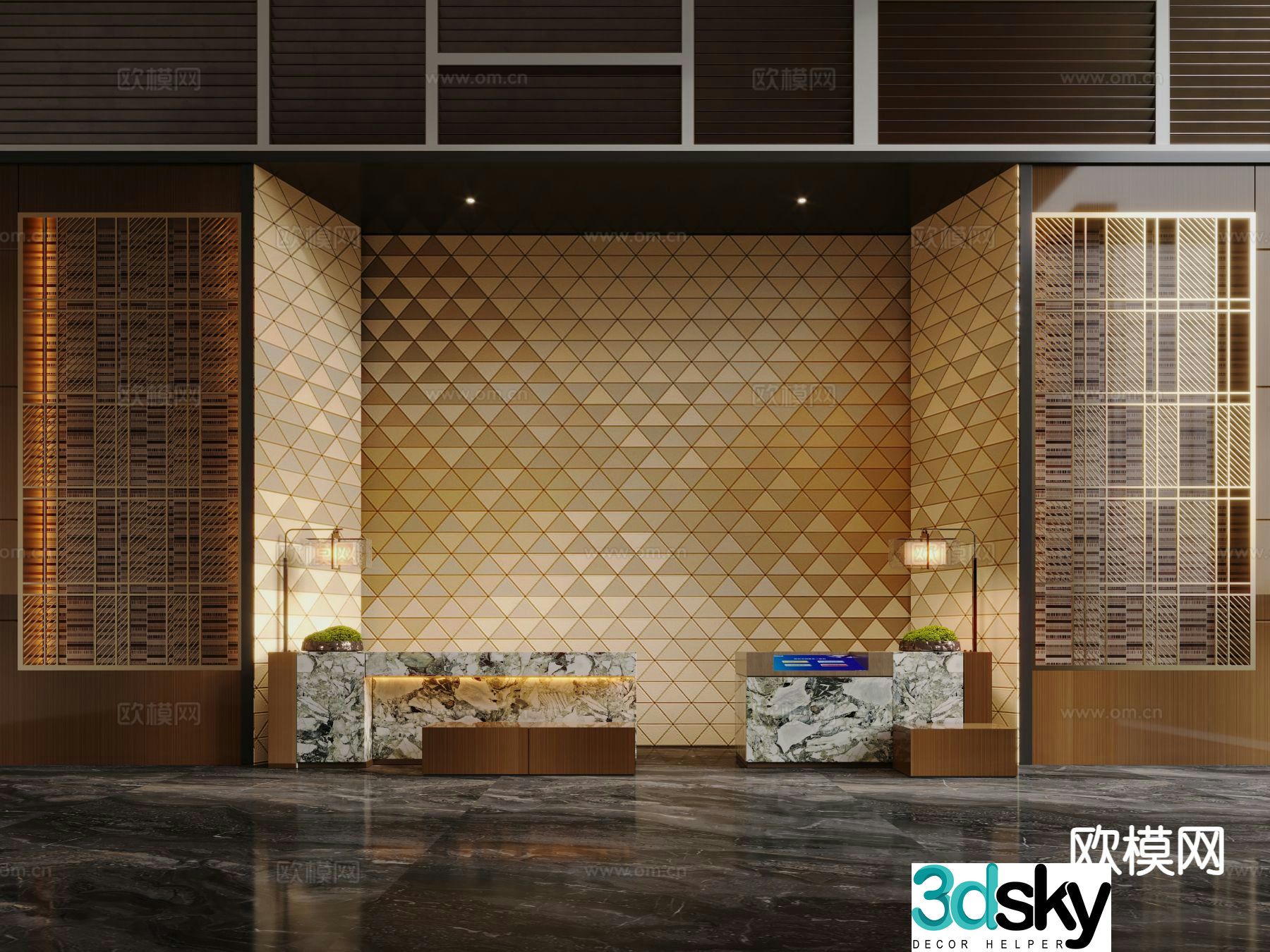 New Chinese-style hotel front desk reception desk 3D model