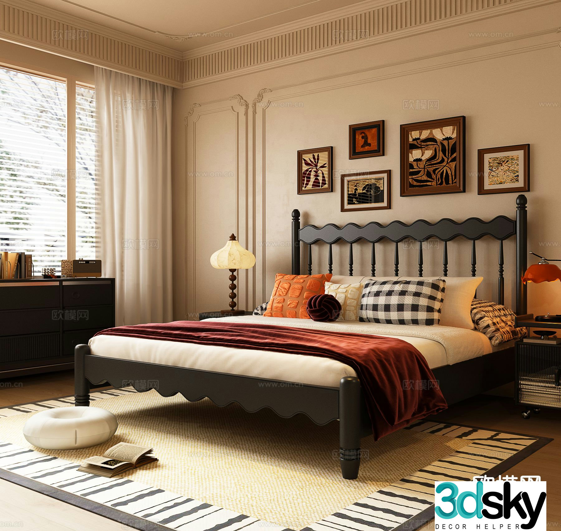 Medieval style double bed 3d model