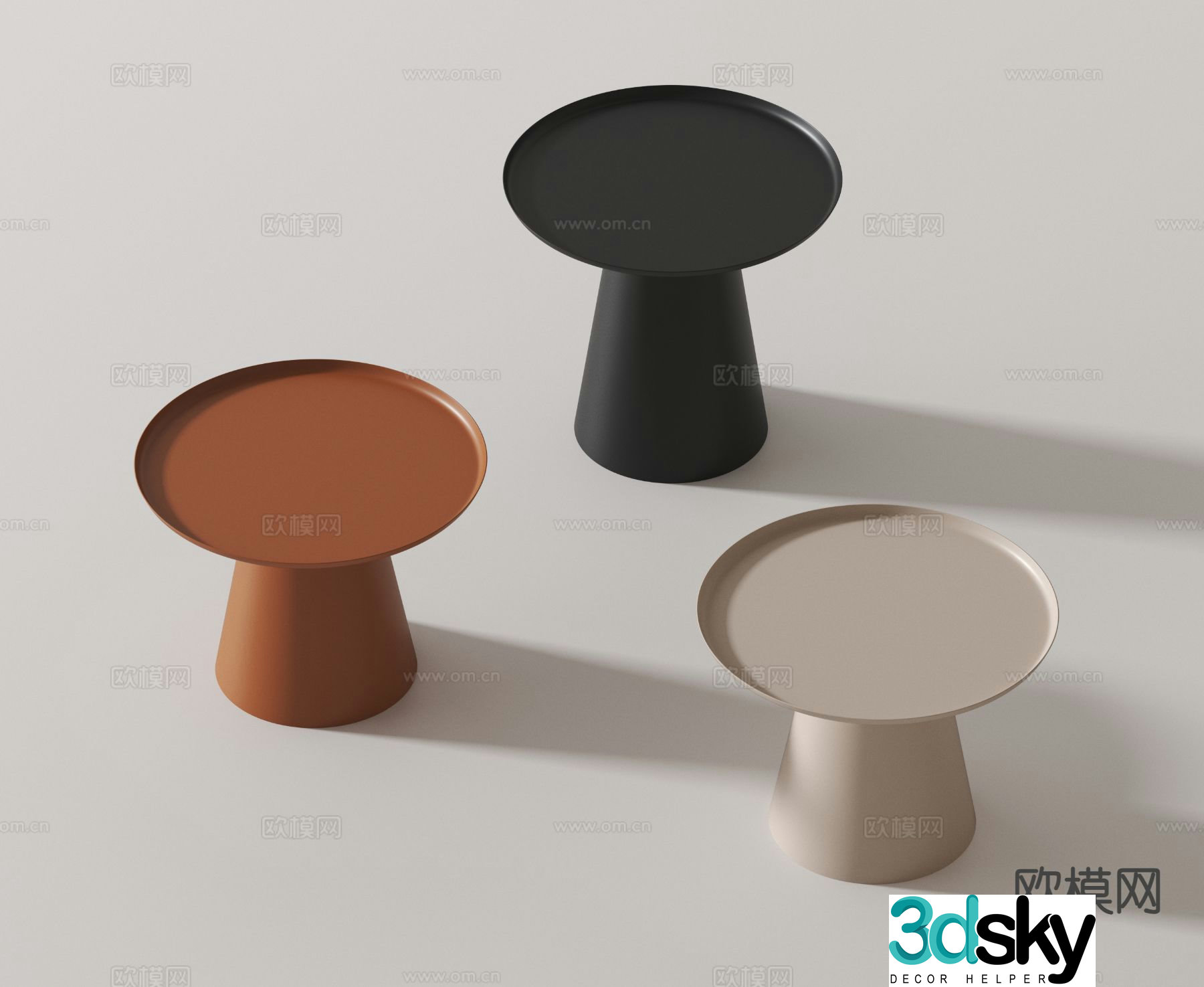 Modern side table corner table painted round table 3D model