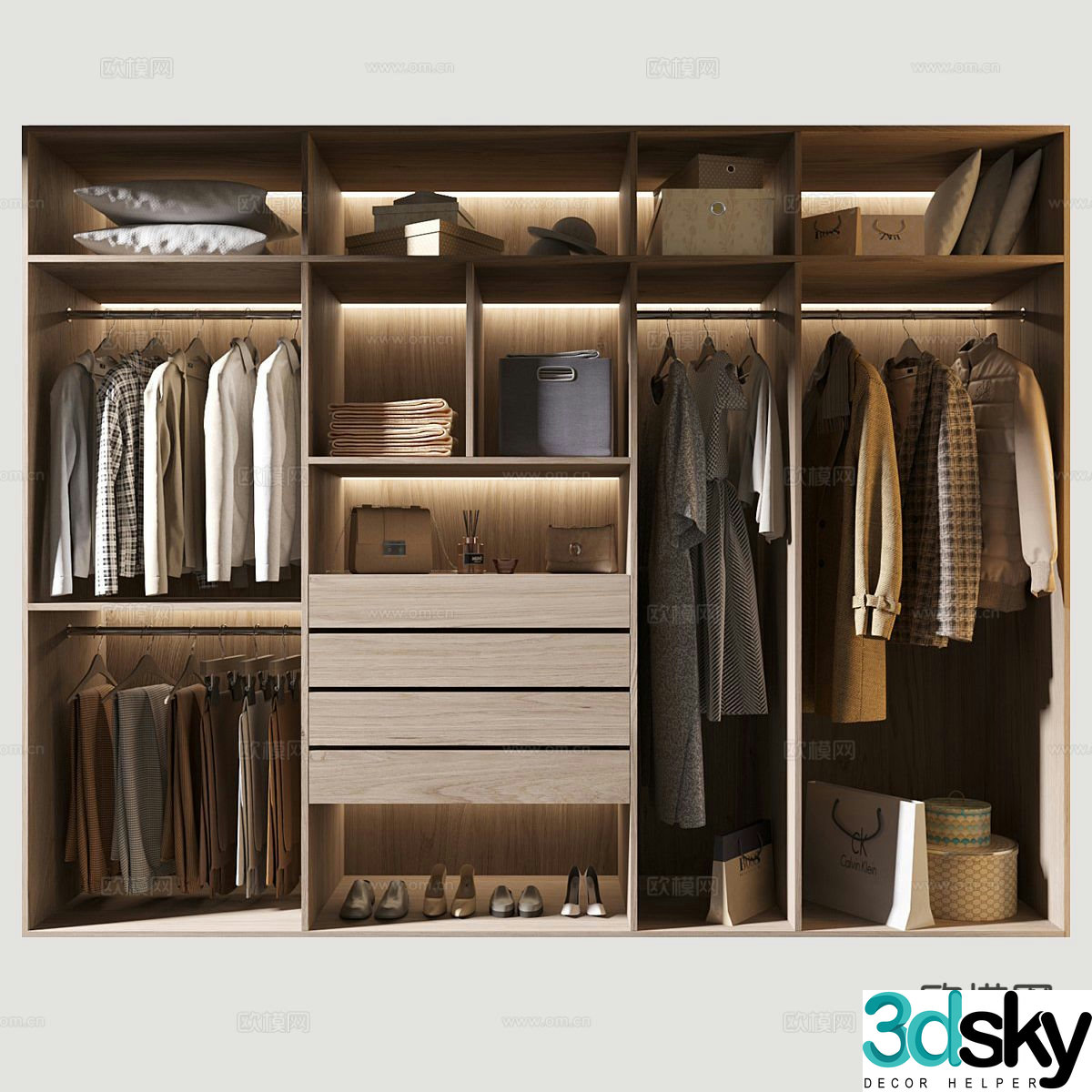 Solid wood wardrobe doorless wardrobe 3d model