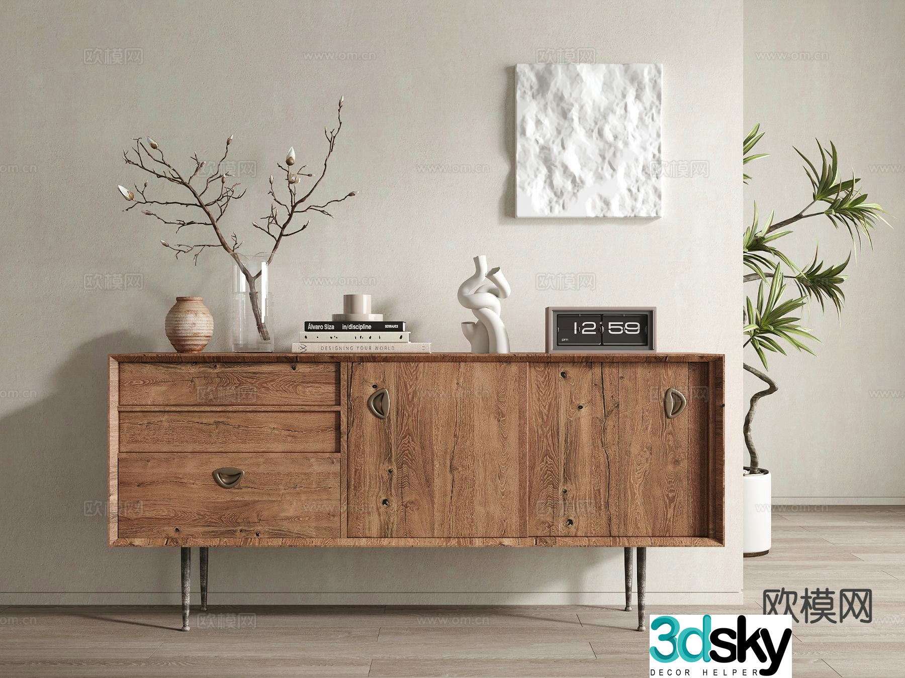 Medieval style side cabinet and entrance cabinet 3D model