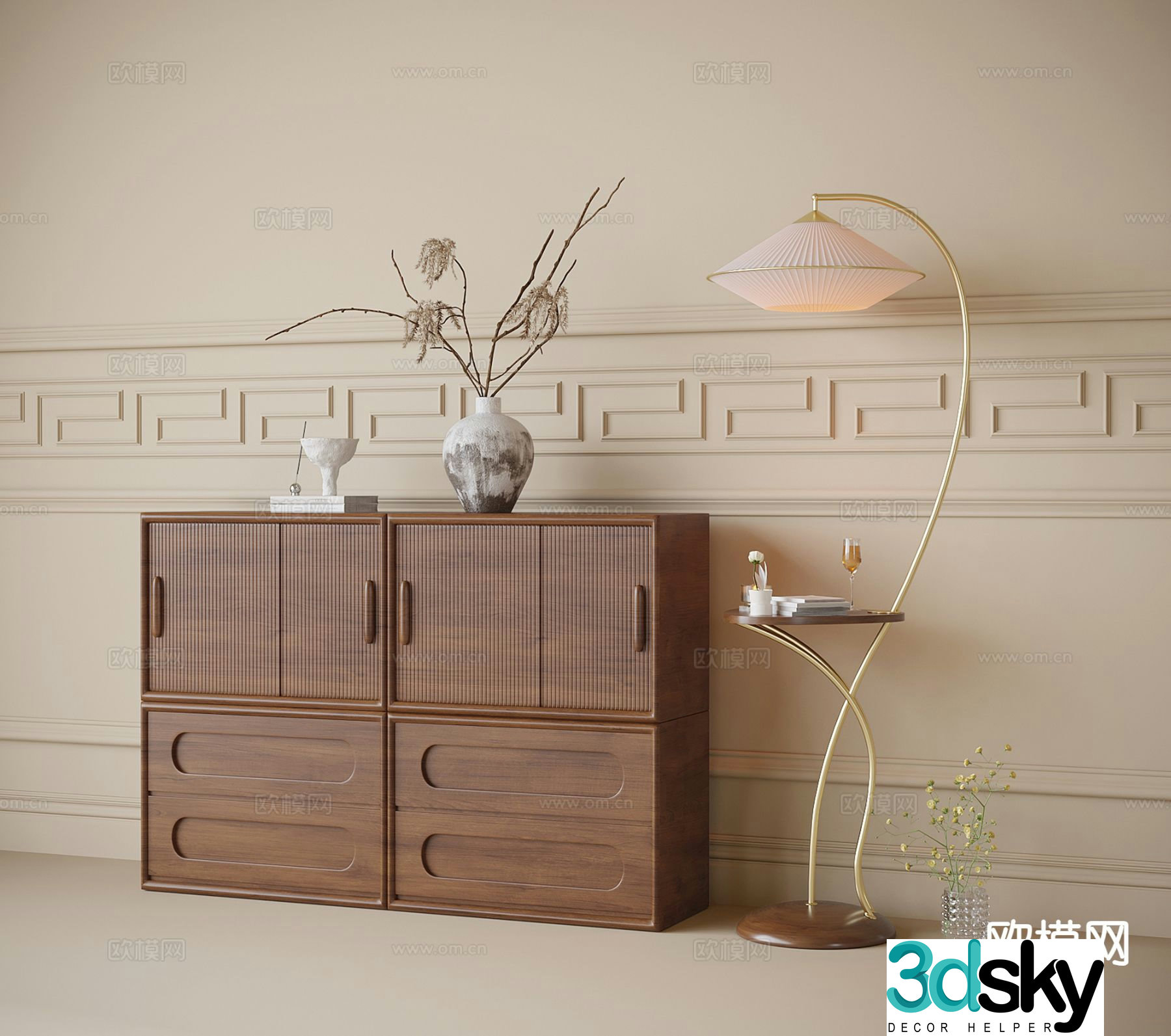 Medieval style side cabinet and entrance cabinet 3D model