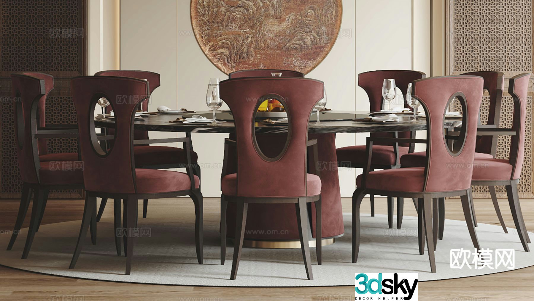 New Chinese dining table and chairs box dining table 3D model