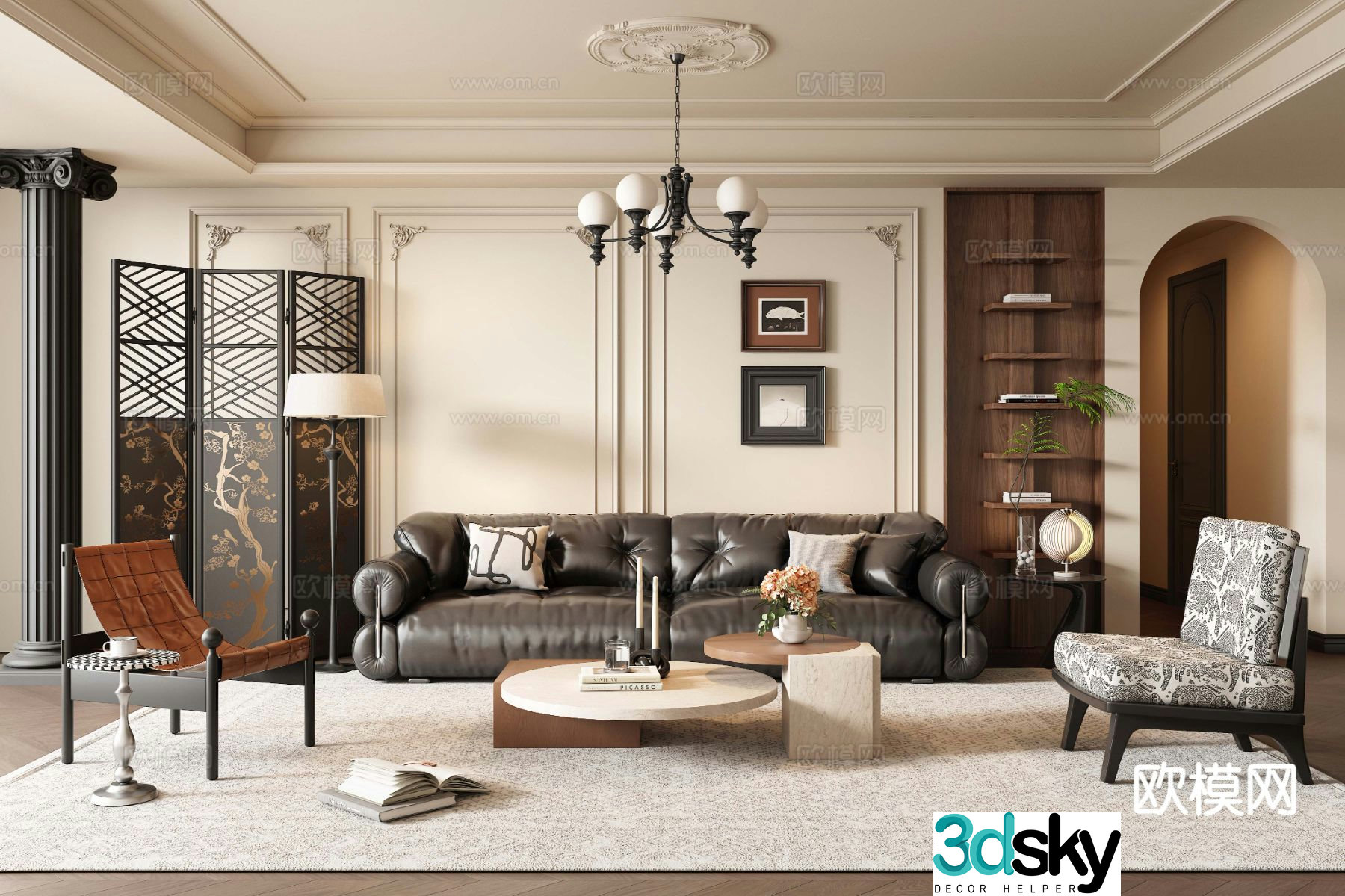 French retro living room 3d model
