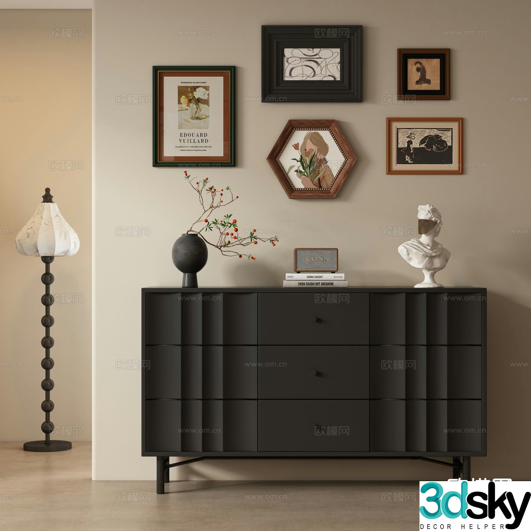 Medieval style chest of drawers entrance cabinet 3D model