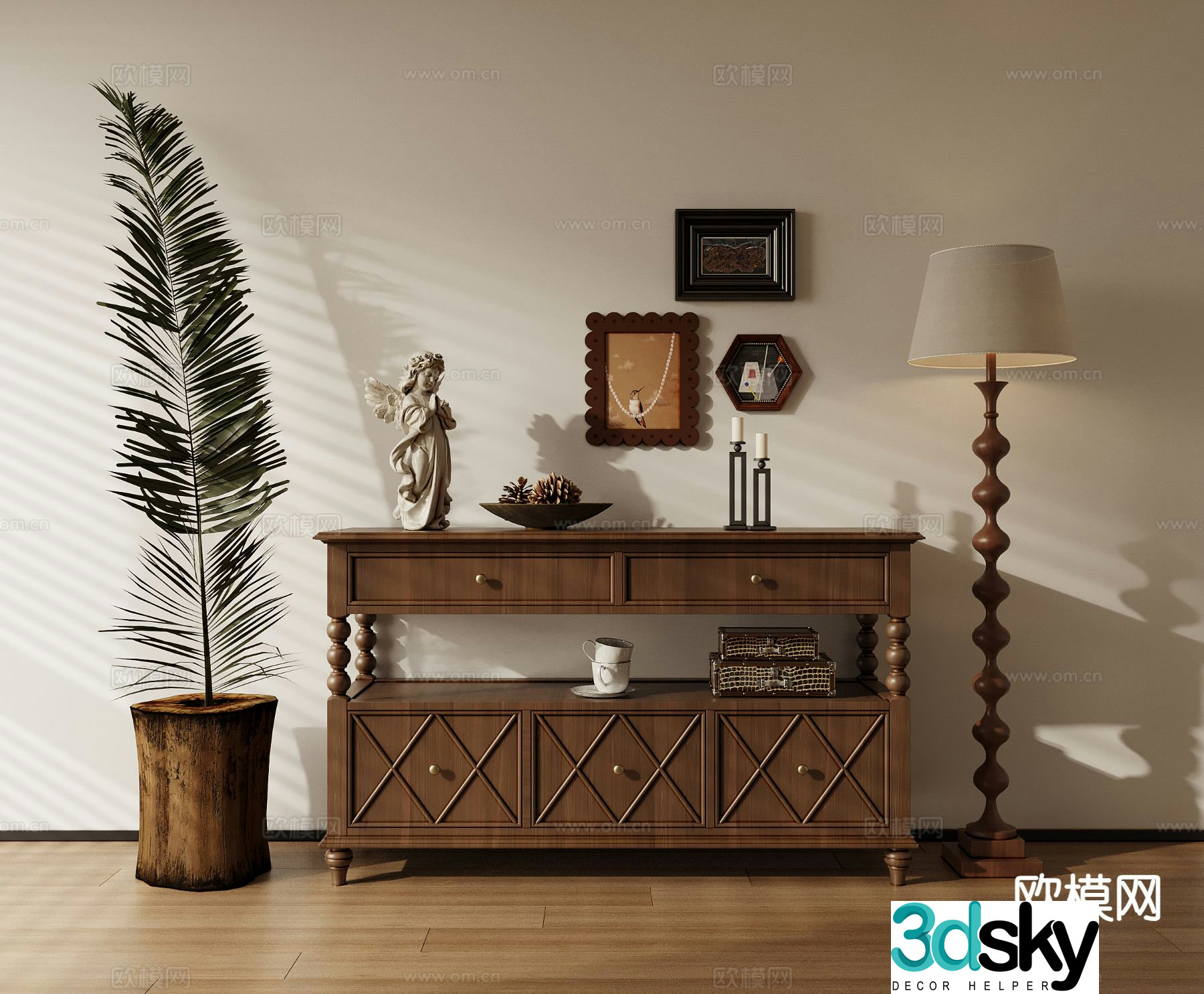 American retro low cabinet chest 3D model