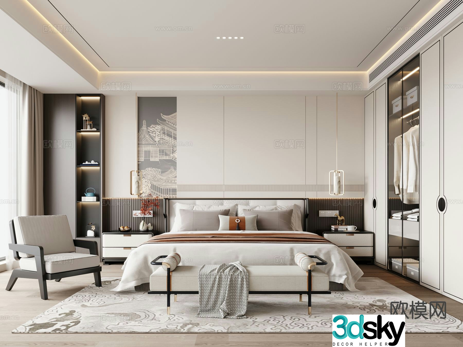 New Chinese style bedroom master bedroom 3d model