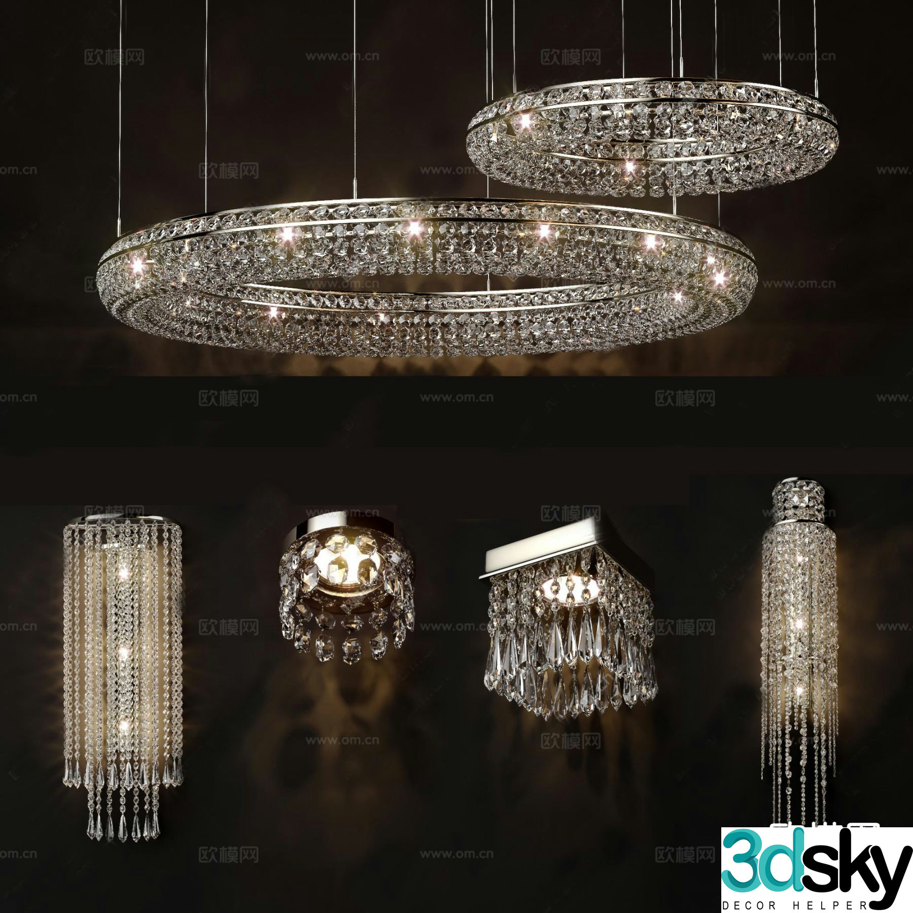 Modern crystal lamp ring chandelier 3d model