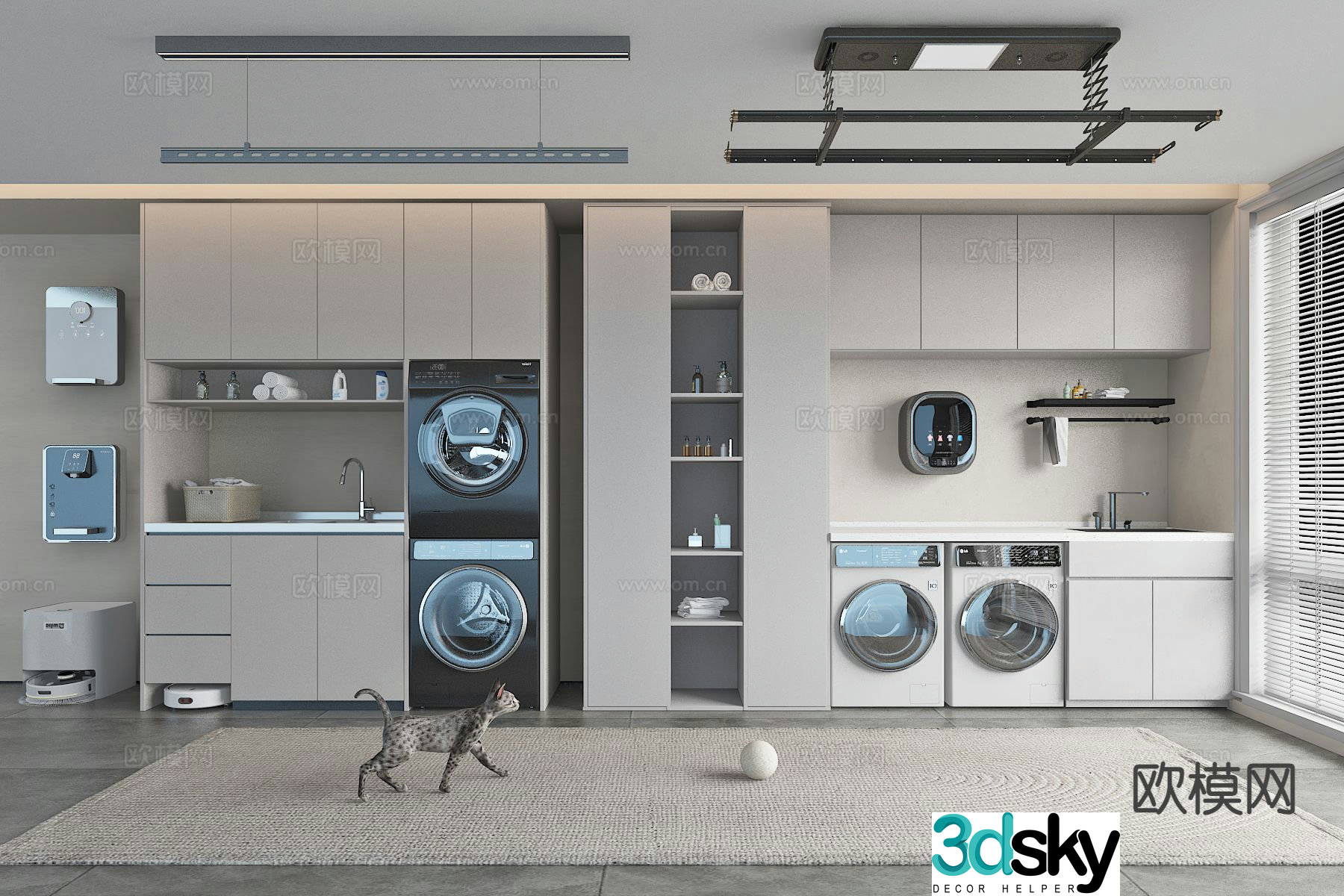 Modern balcony cabinet washing machine cabinet 3d model