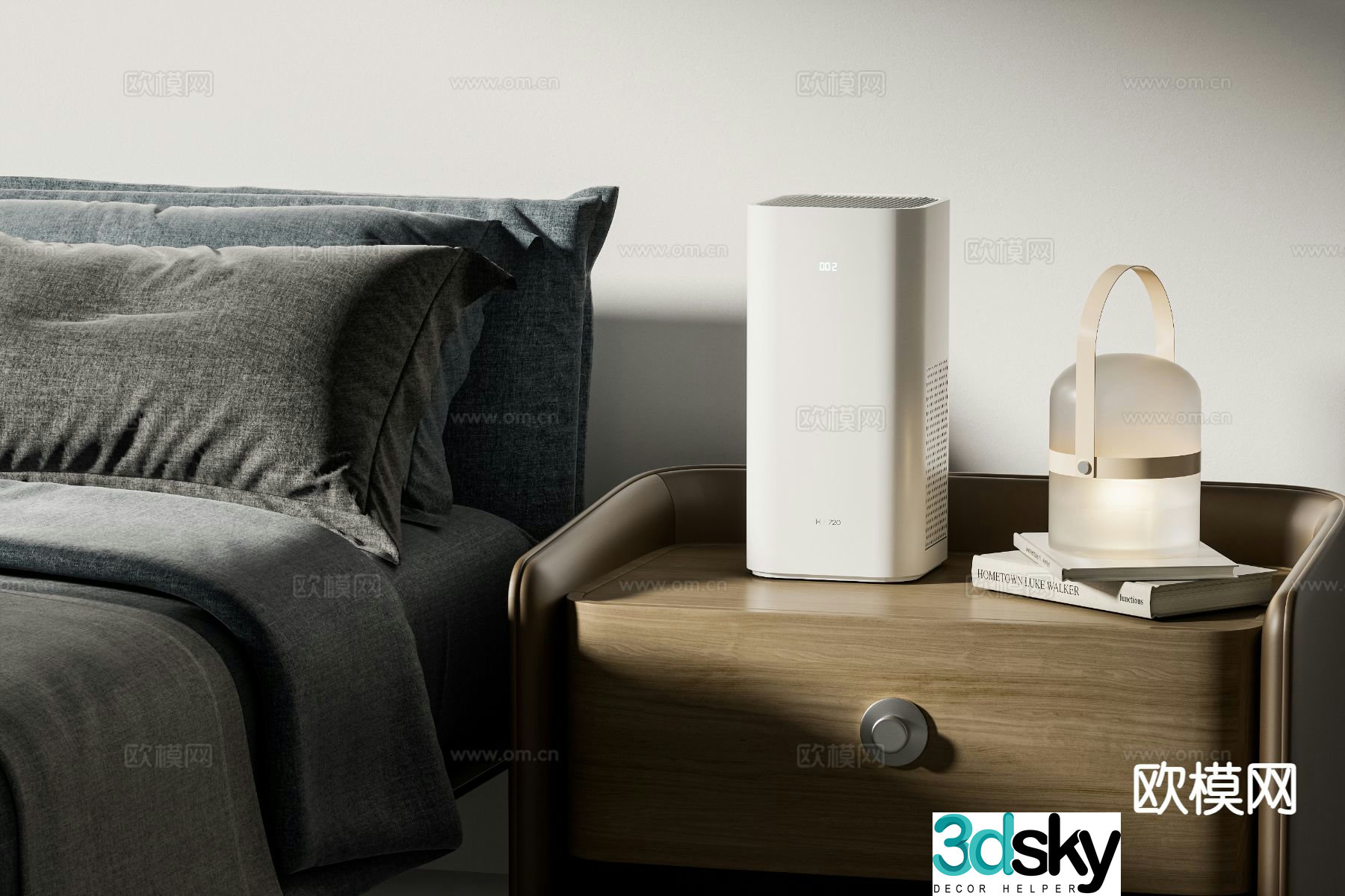 Modern bedside table accessories humidifier desk lamp 3d model
