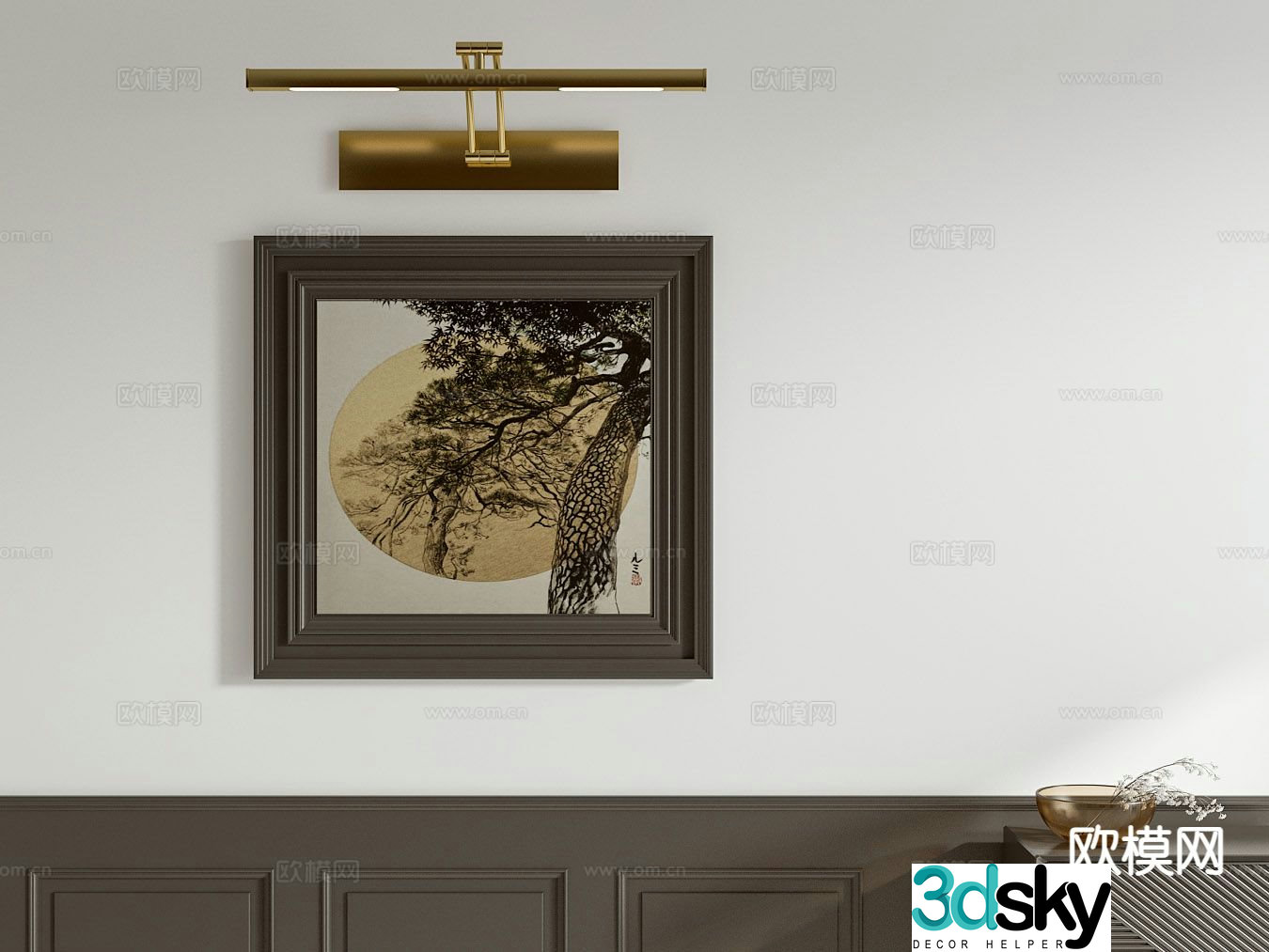 Medieval style decorative painting mirror headlight Zen hanging painting 3D model