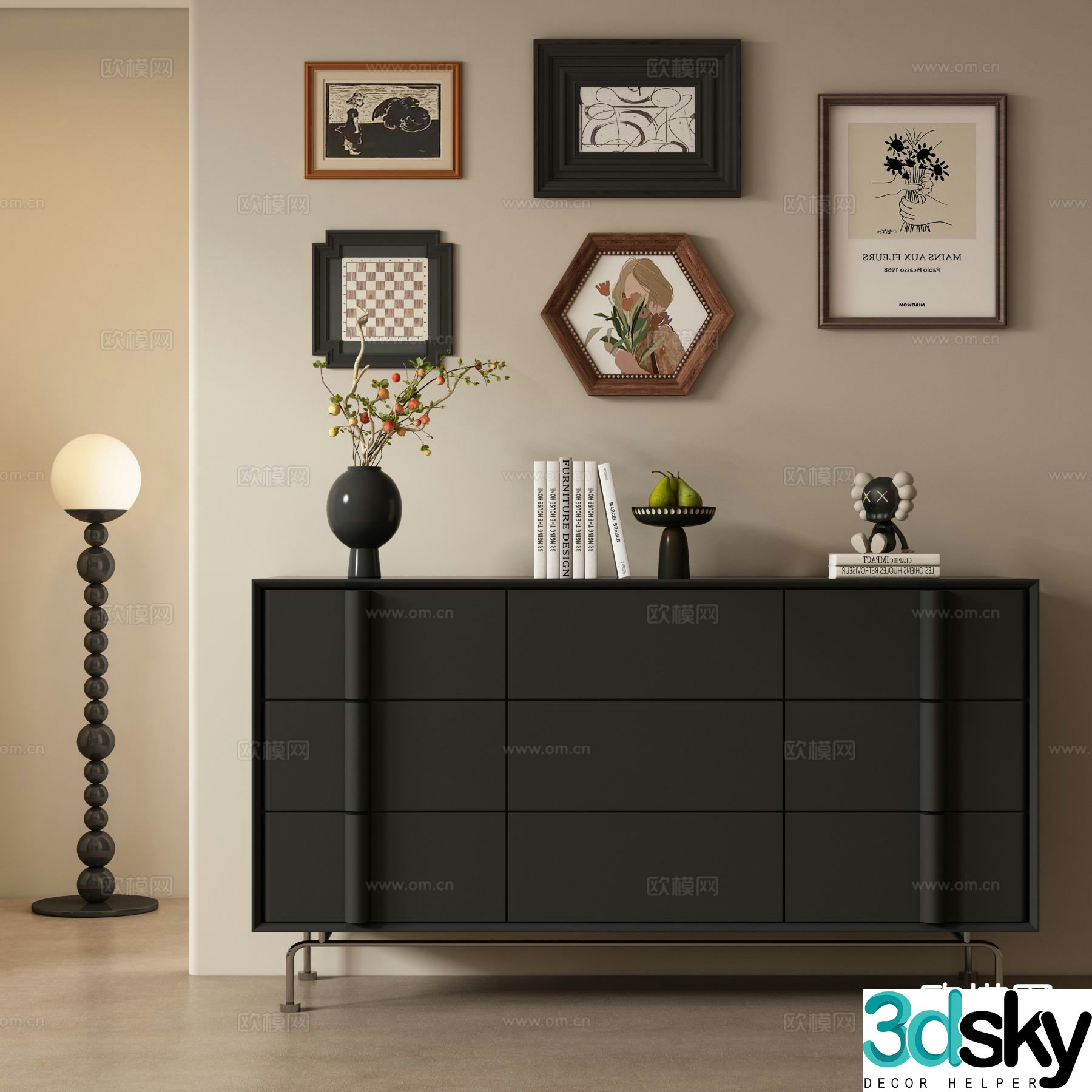 Medieval style side cabinet and entrance cabinet 3D model