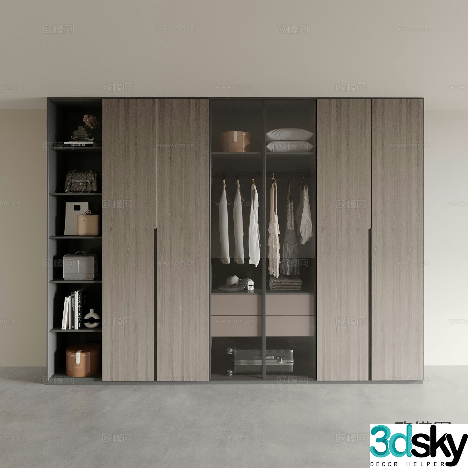 New Chinese style wardrobe glass wardrobe 3d model
