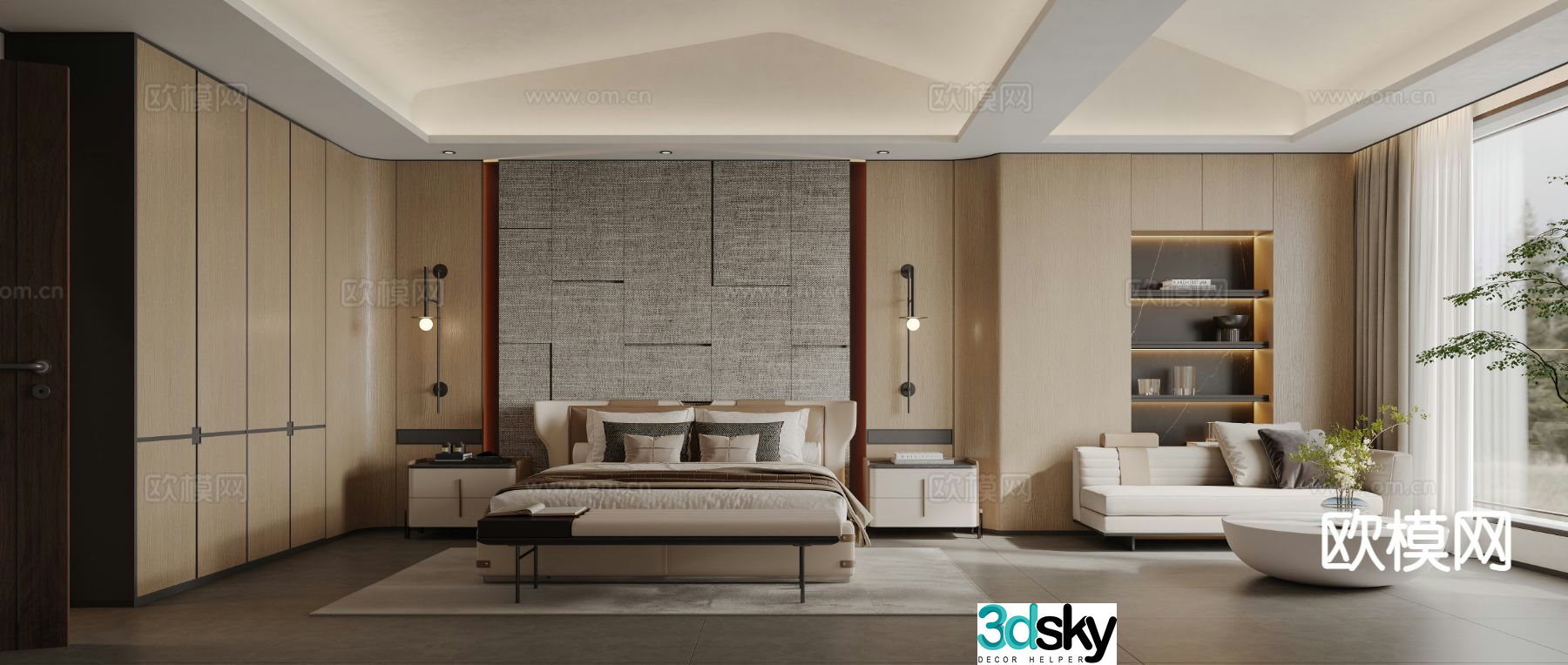 Log style bedroom master bedroom 3d model