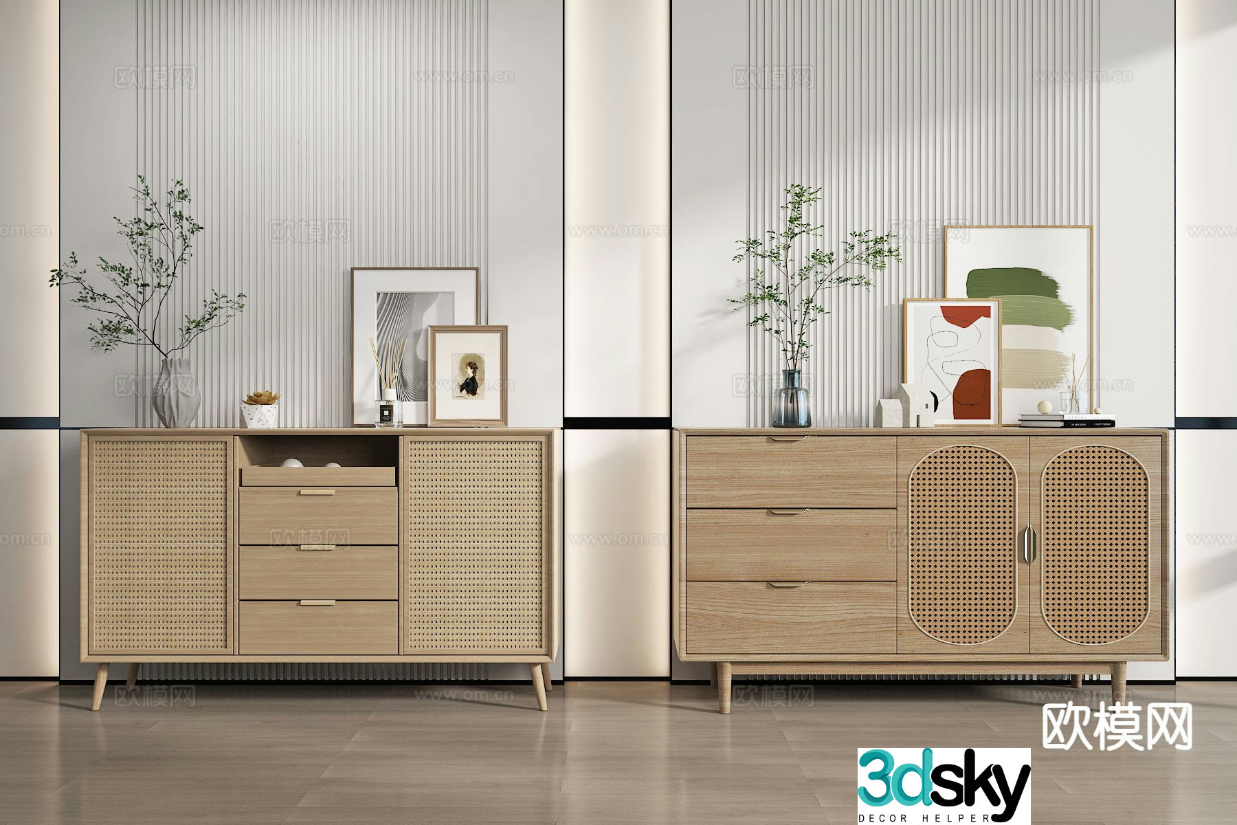 Wabi-sabi side cabinet entrance cabinet 3D model