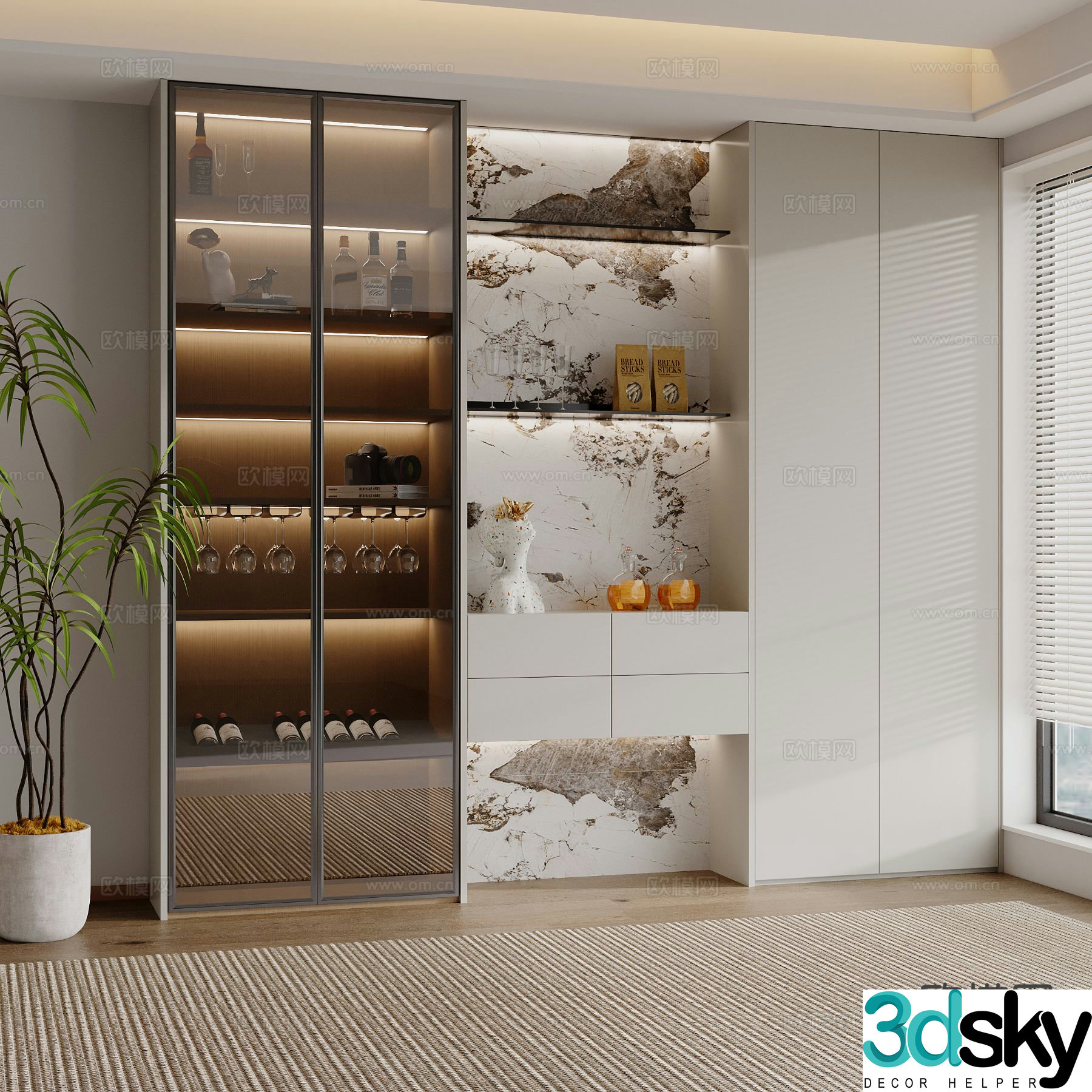 Modern wine cabinet decorative cabinet 3d model