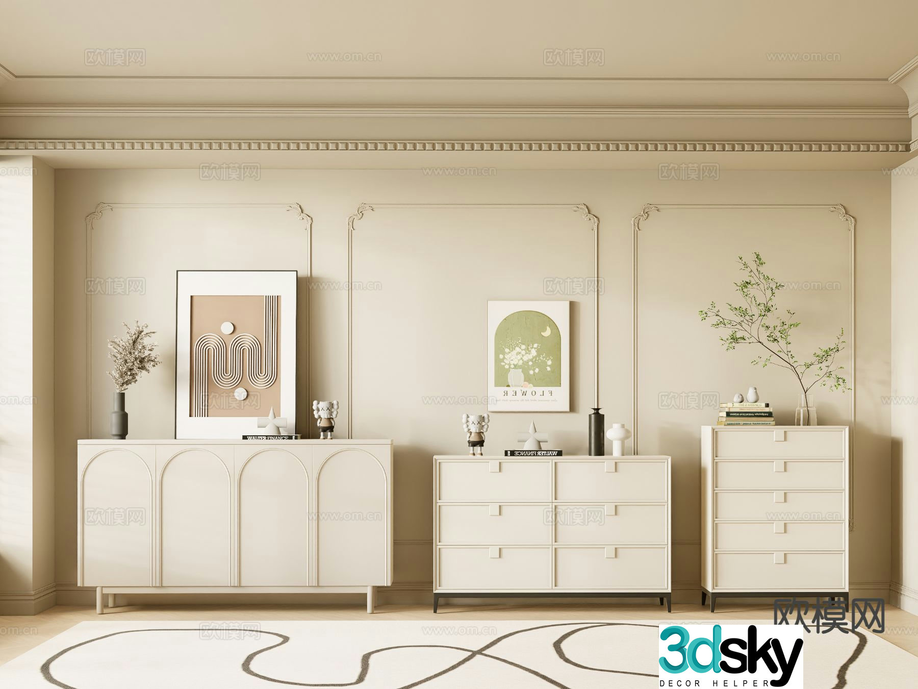 Cream style sideboard drawer 3d model