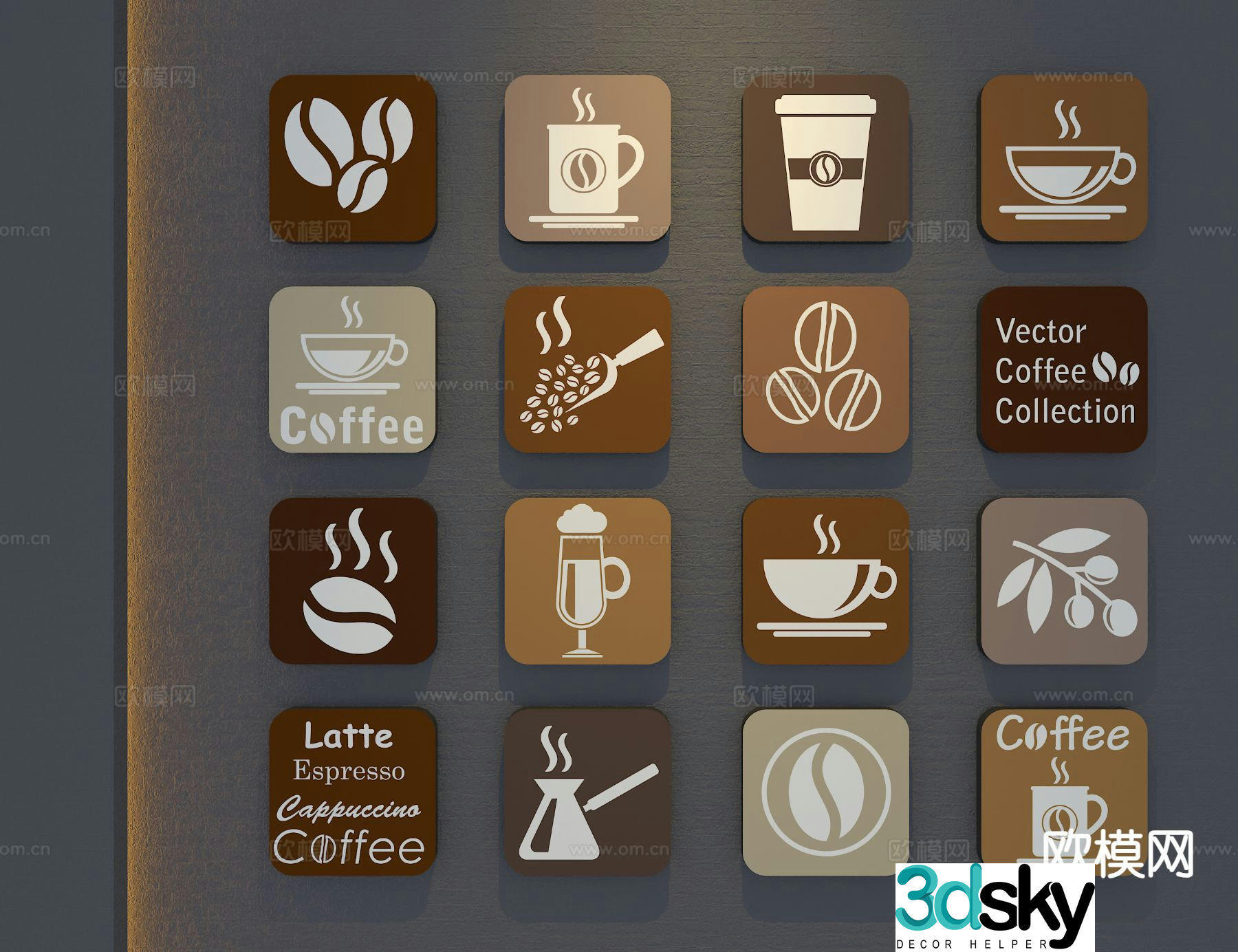 Coffee shop image wall signage house number 3d model
