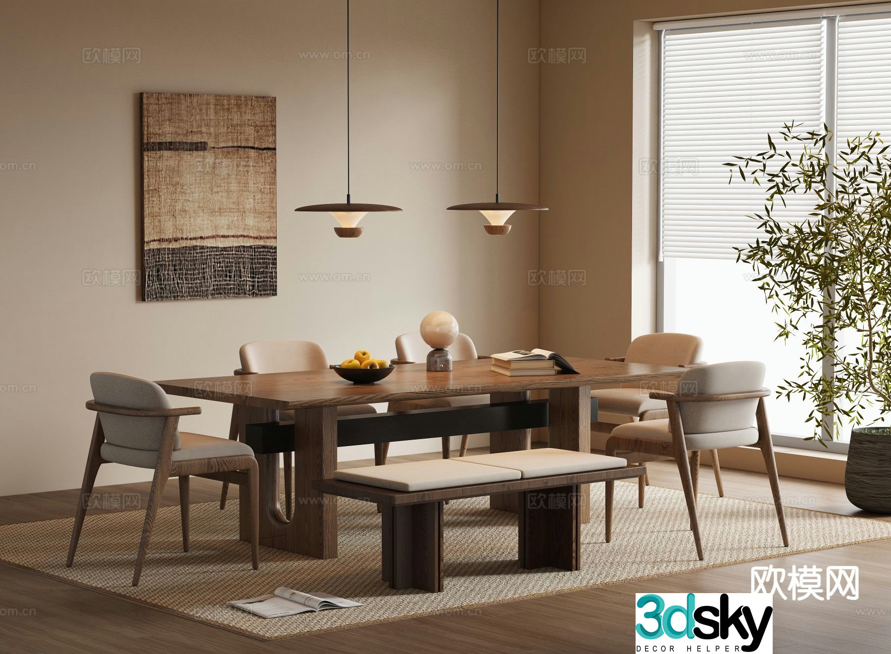 Medieval style dining table and chairs 3d model