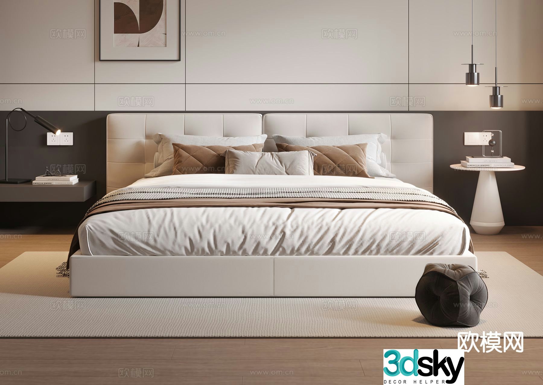 Modern double bed 3d model