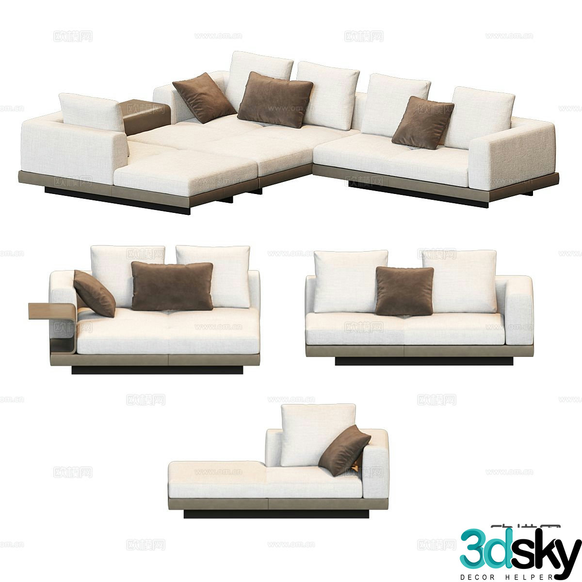 Modern corner sofa love seat 3d model