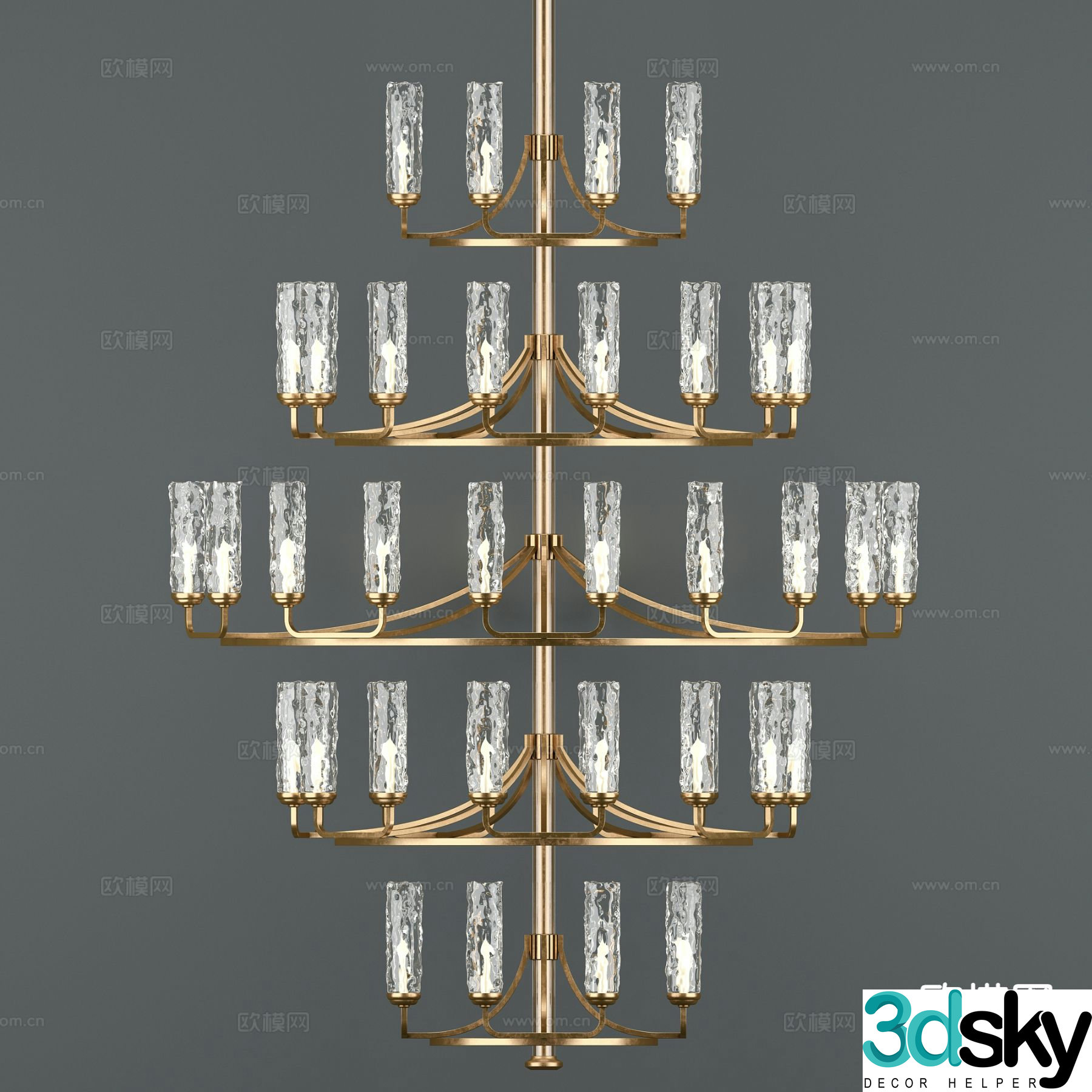 Light luxury multi-head chandelier lobby chandelier 3D model