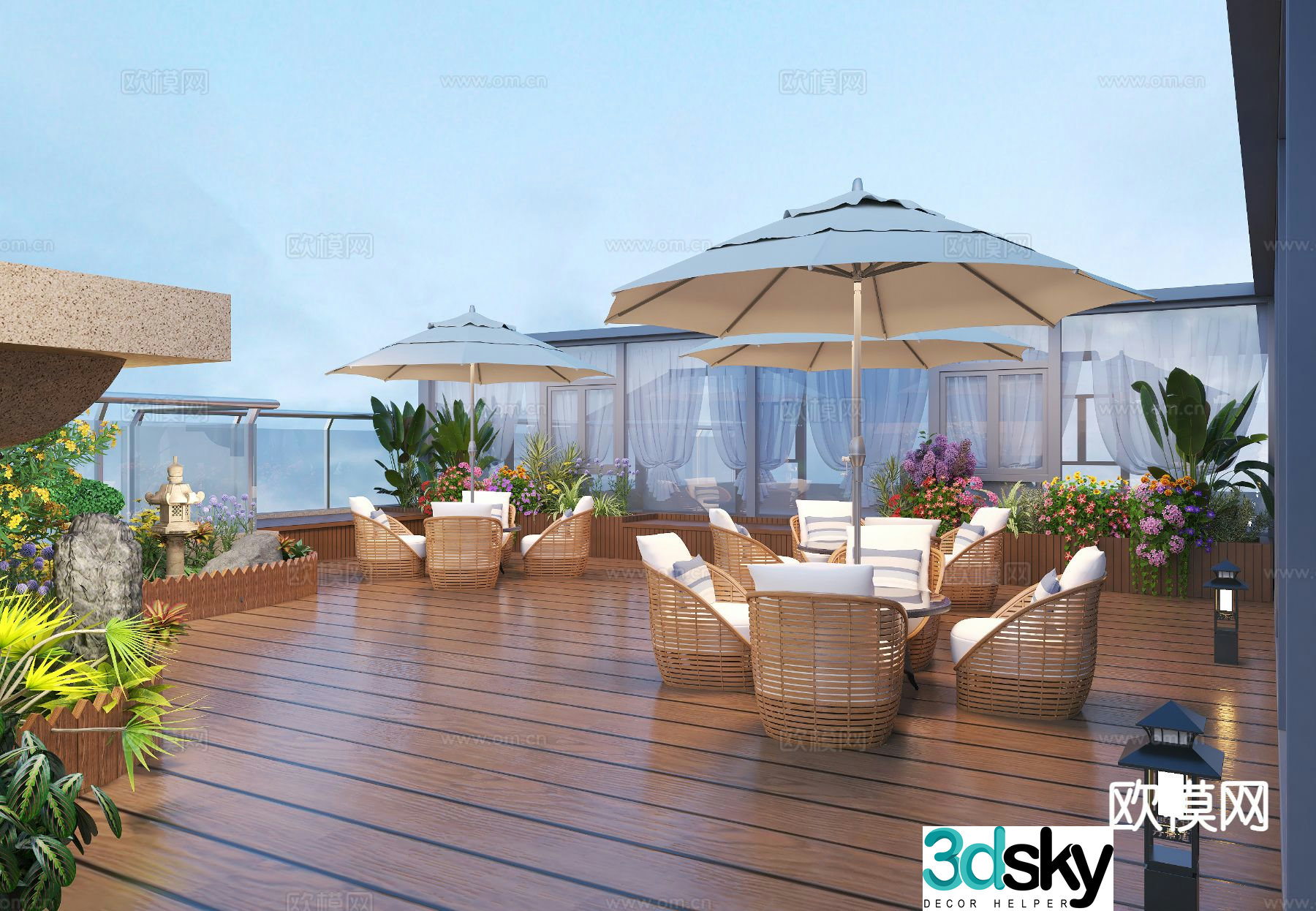 Modern roof garden 3d model