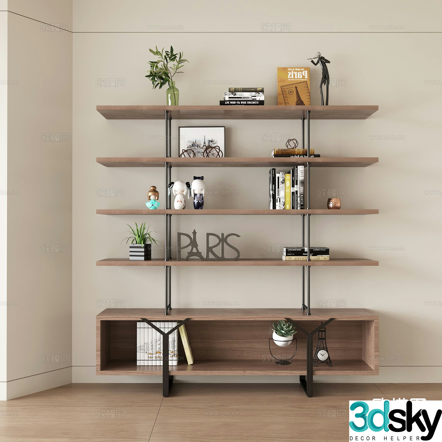 Modern bookcase display cabinet 3d model
