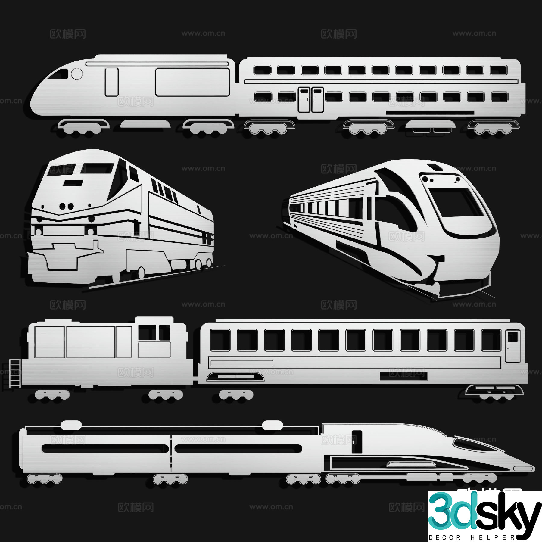 EMU train high speed rail wall decoration icon 3d model
