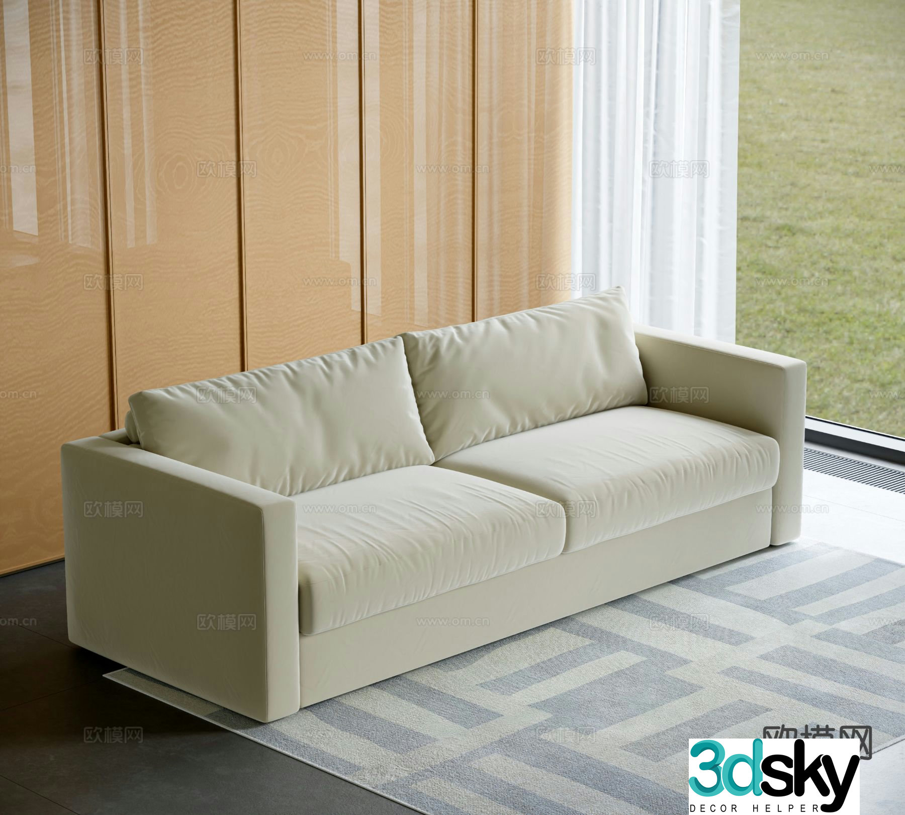 Modern double sofa fabric sofa 3d model